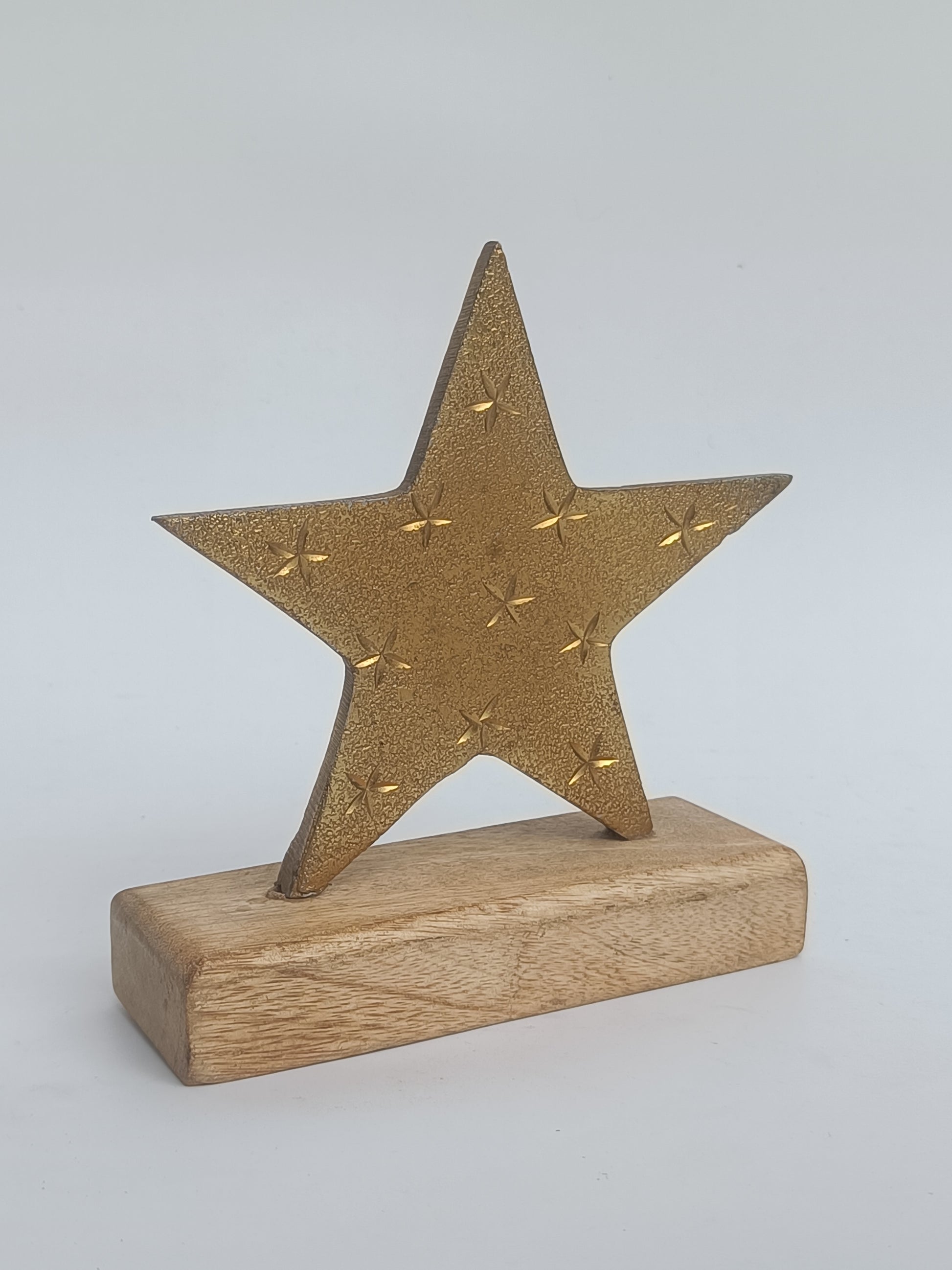 Gold Embossed Star on Wooden Base