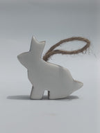 Ceramic‑Coated Green Wooden Bunny Ornament with Rustic Twine Loop