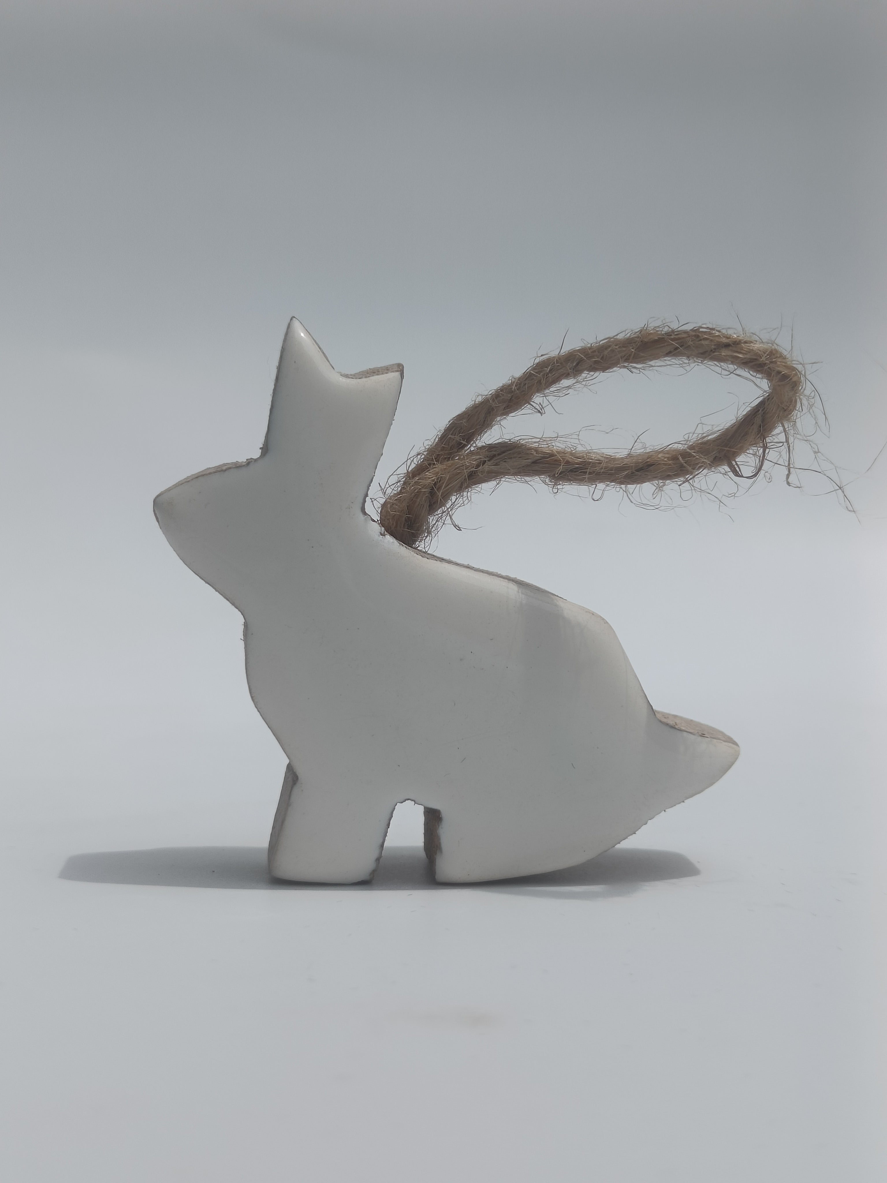 Ceramic‑Coated Green Wooden Bunny Ornament with Rustic Twine Loop