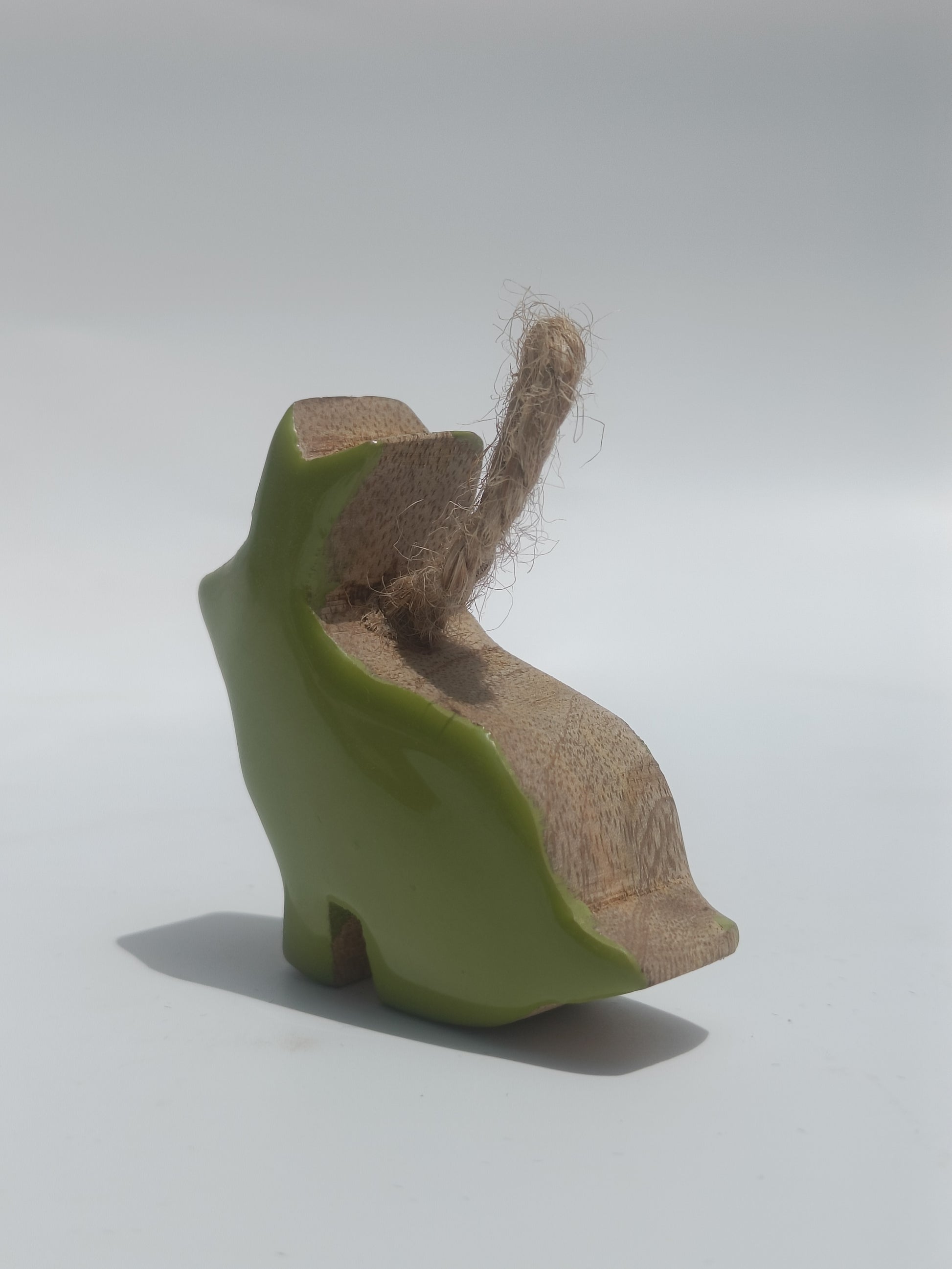 Ceramic‑Coated Green Wooden Bunny Ornament with Rustic Twine Loop