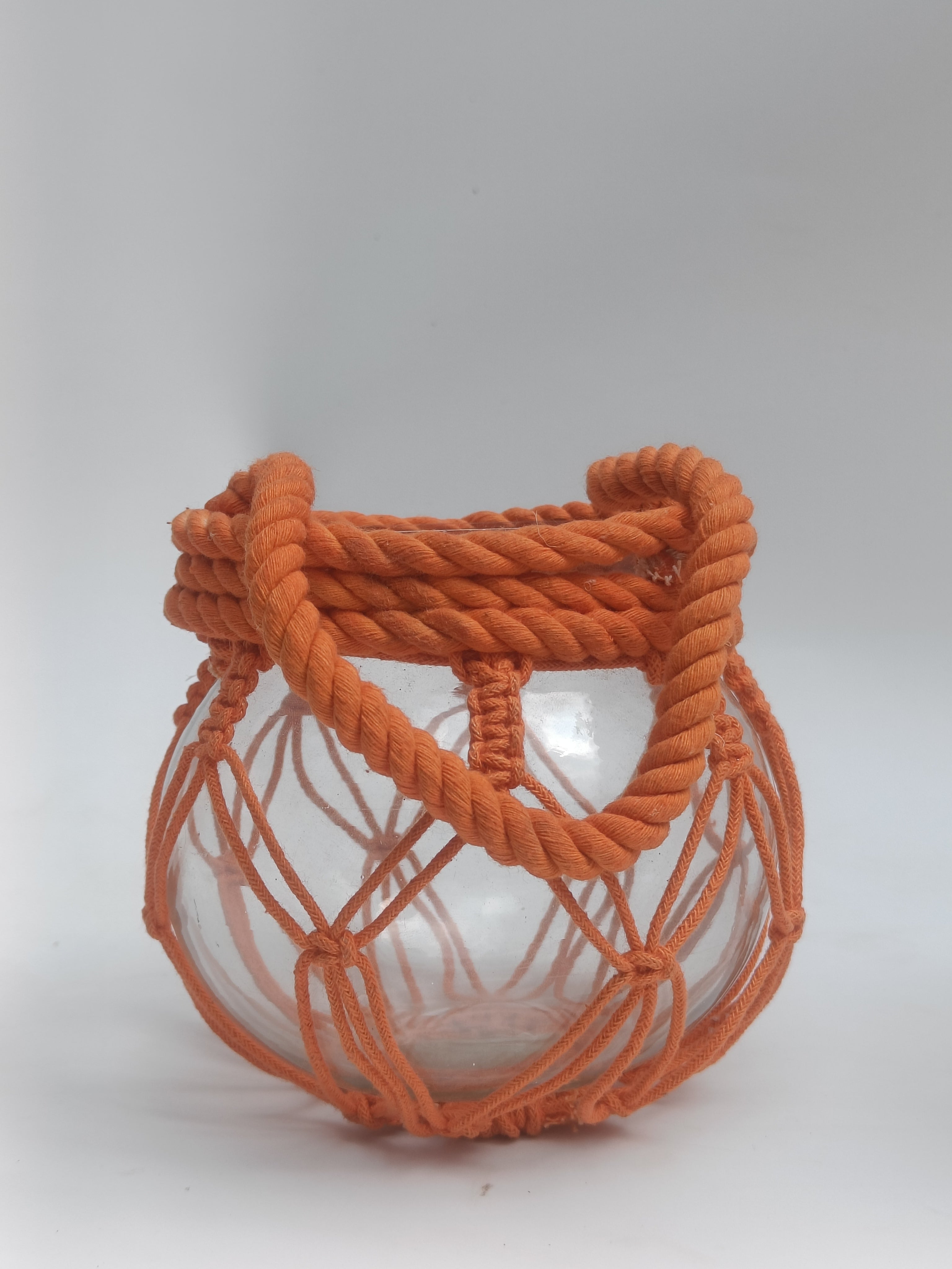 Sunset Glow Hanging Glass Jar with Orange Macramé Rope