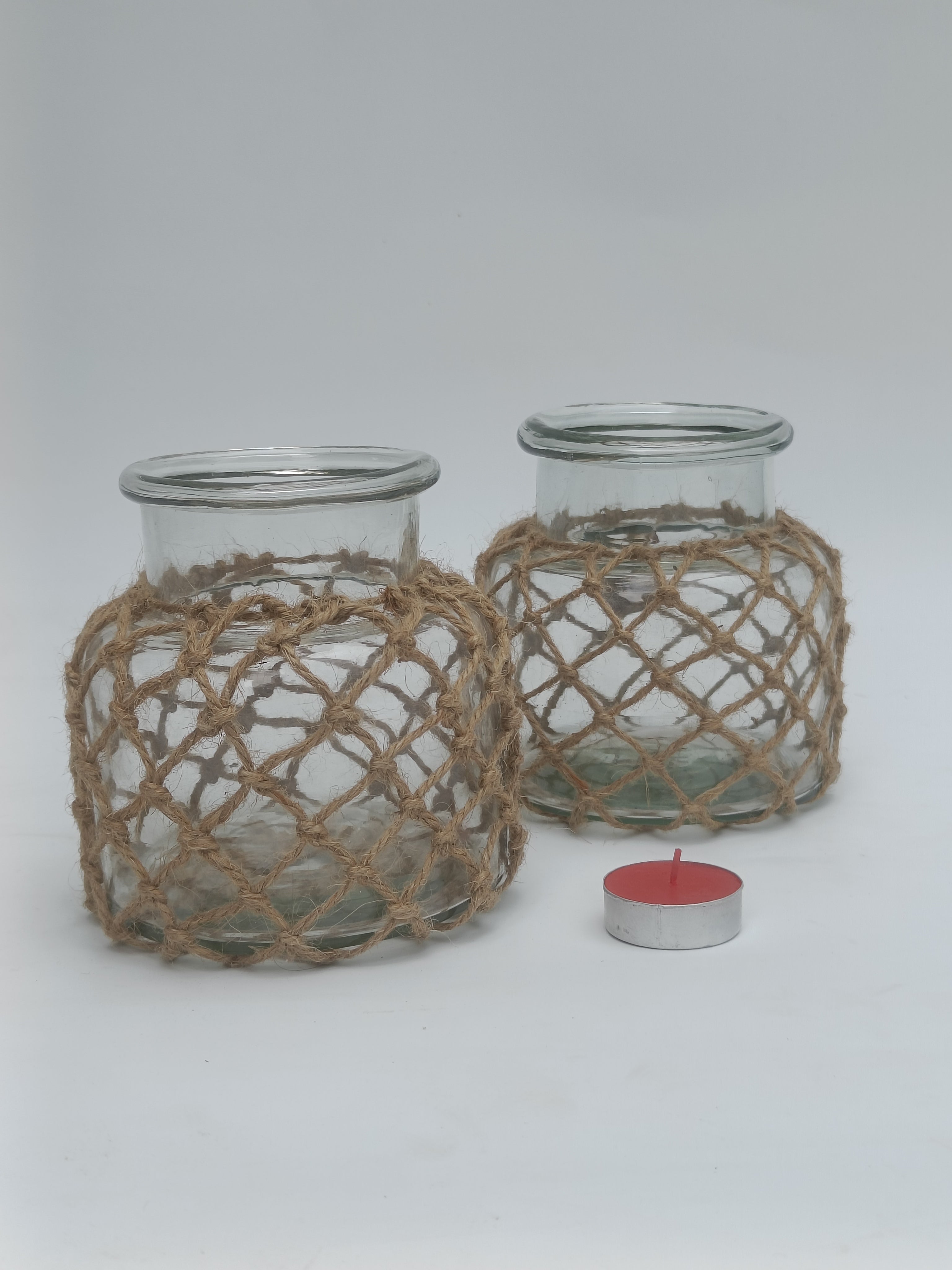 Coastal Charm Jute-Wrapped Glass Jar – Rustic Decor Vase