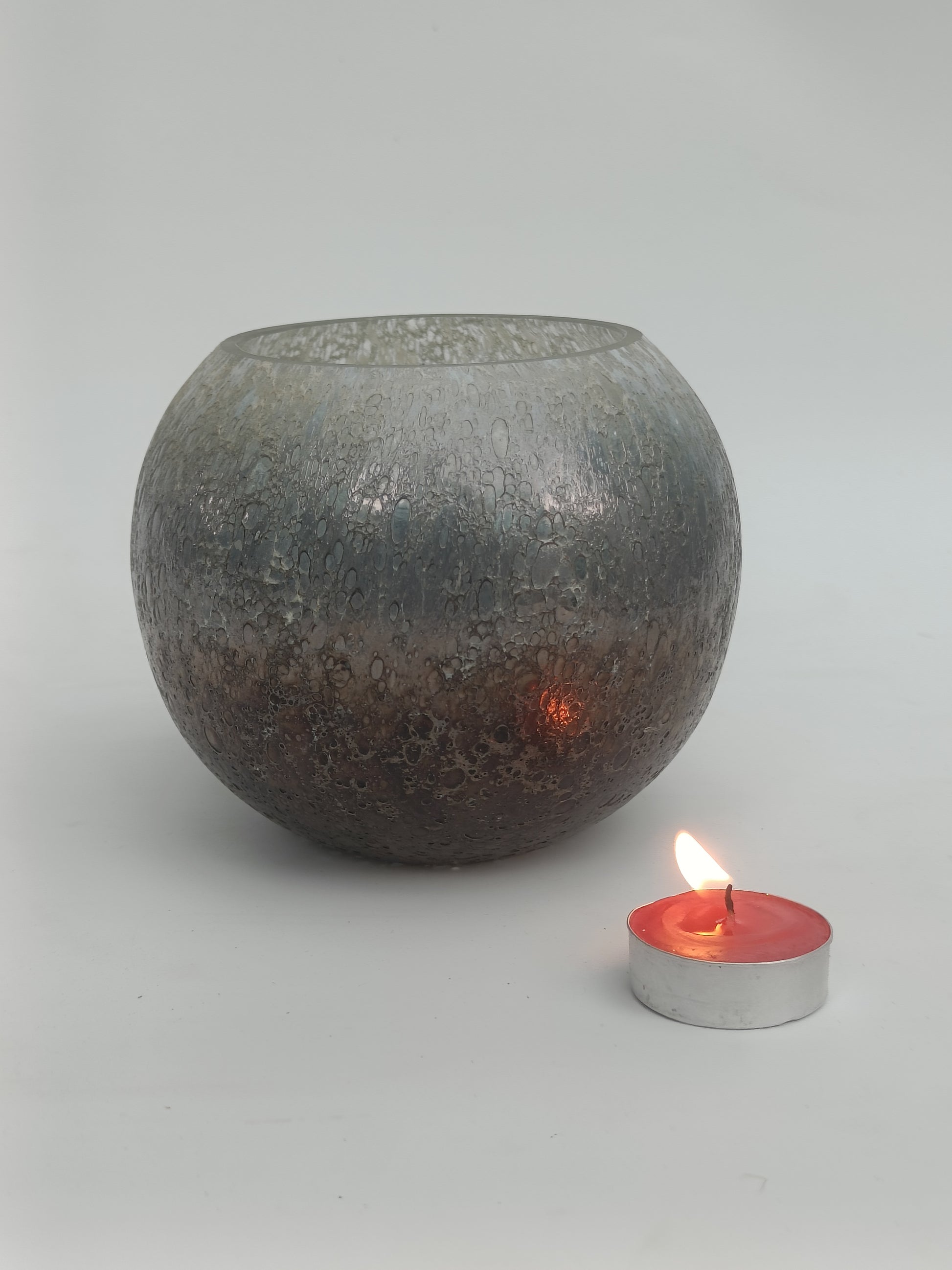 Smoky Quartz Bubble Glass Candle Holder – Handcrafted Elegance