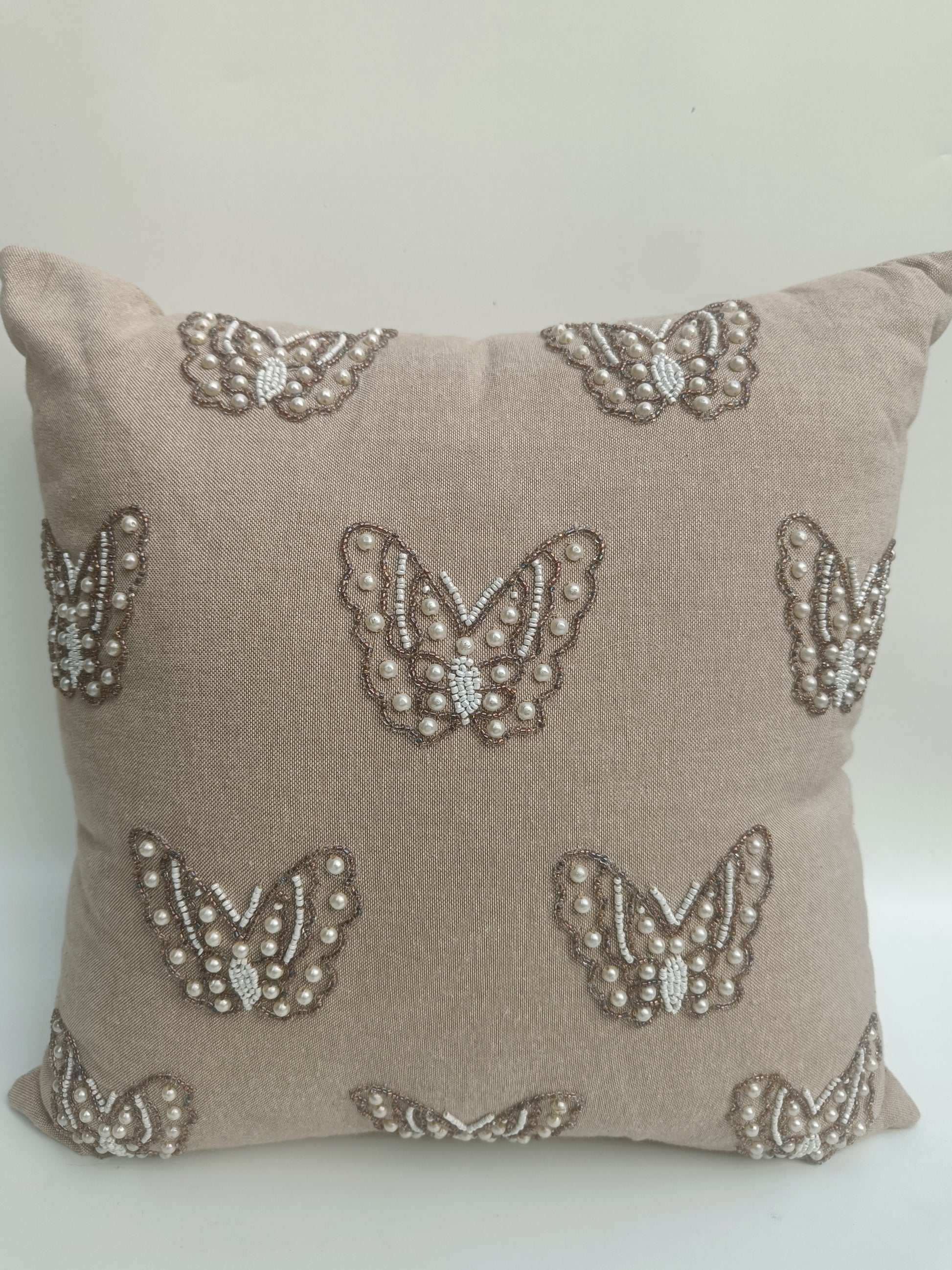 Pearl Butterfly Embroidered Cushion – 40x40 cm