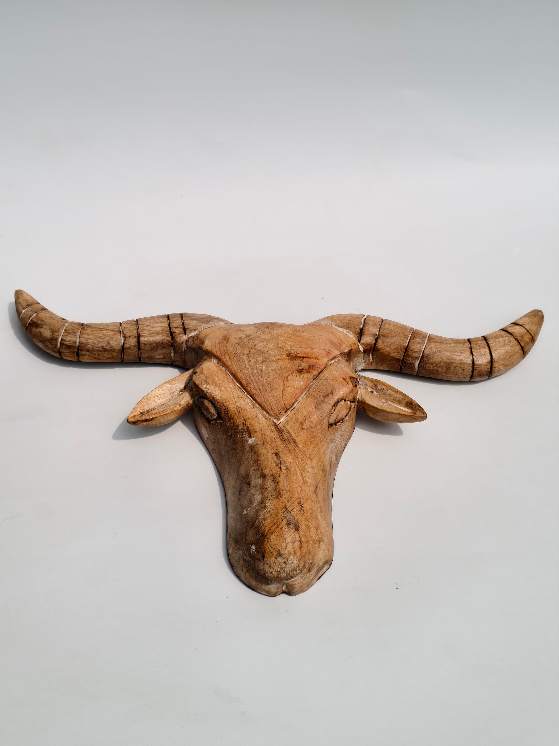 Hand-Carved Wooden Bull Head – Wall Mount Decor