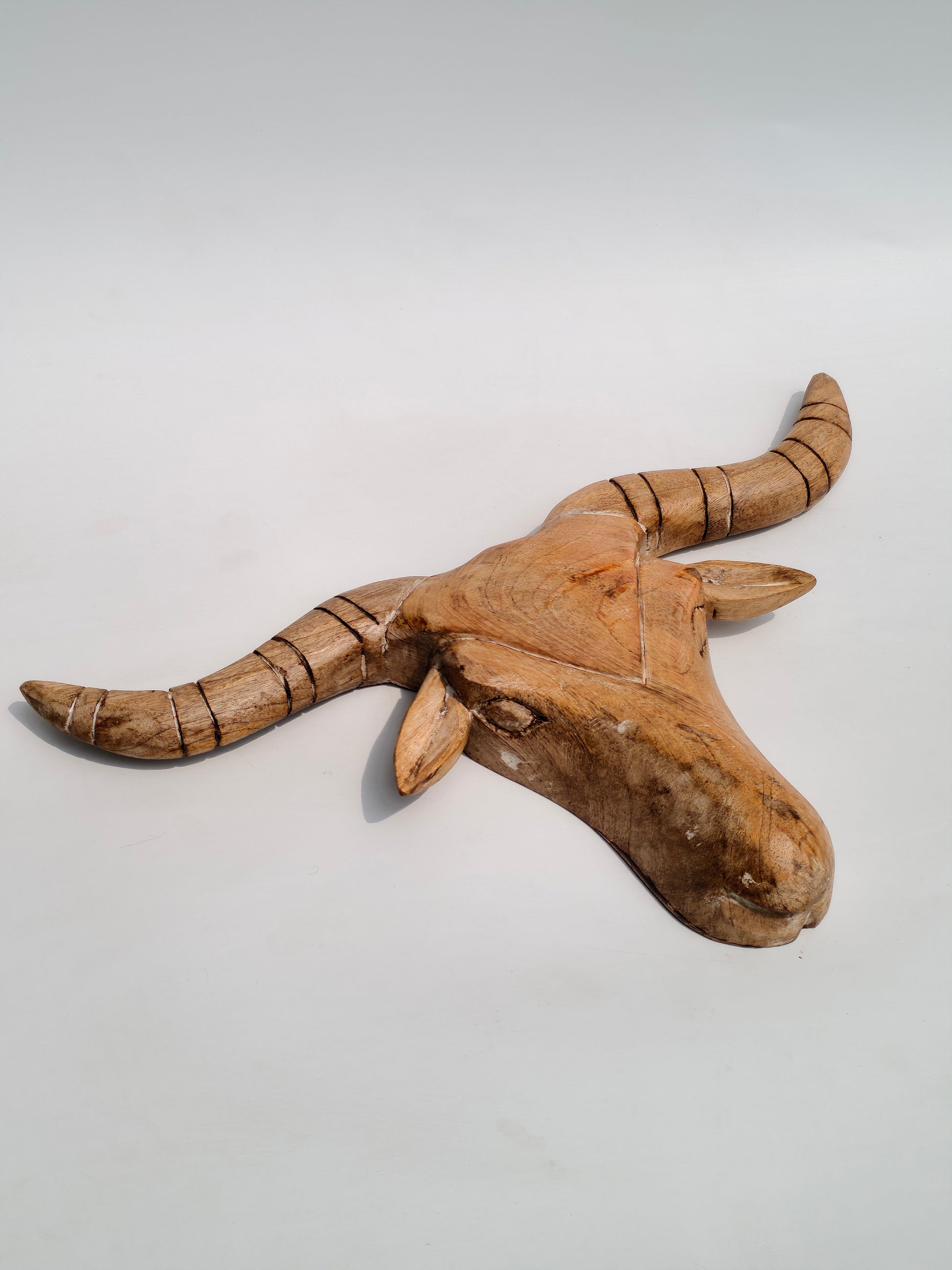 Hand-Carved Wooden Bull Head – Wall Mount Decor