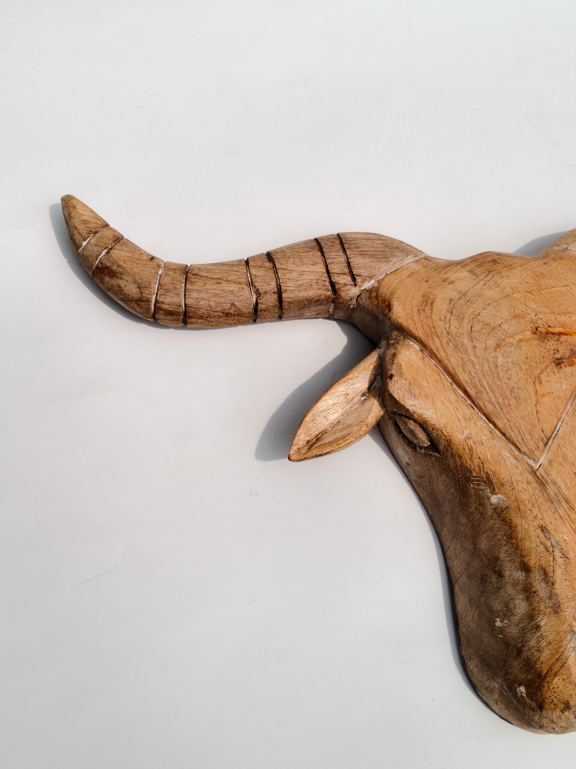 Hand-Carved Wooden Bull Head – Wall Mount Decor