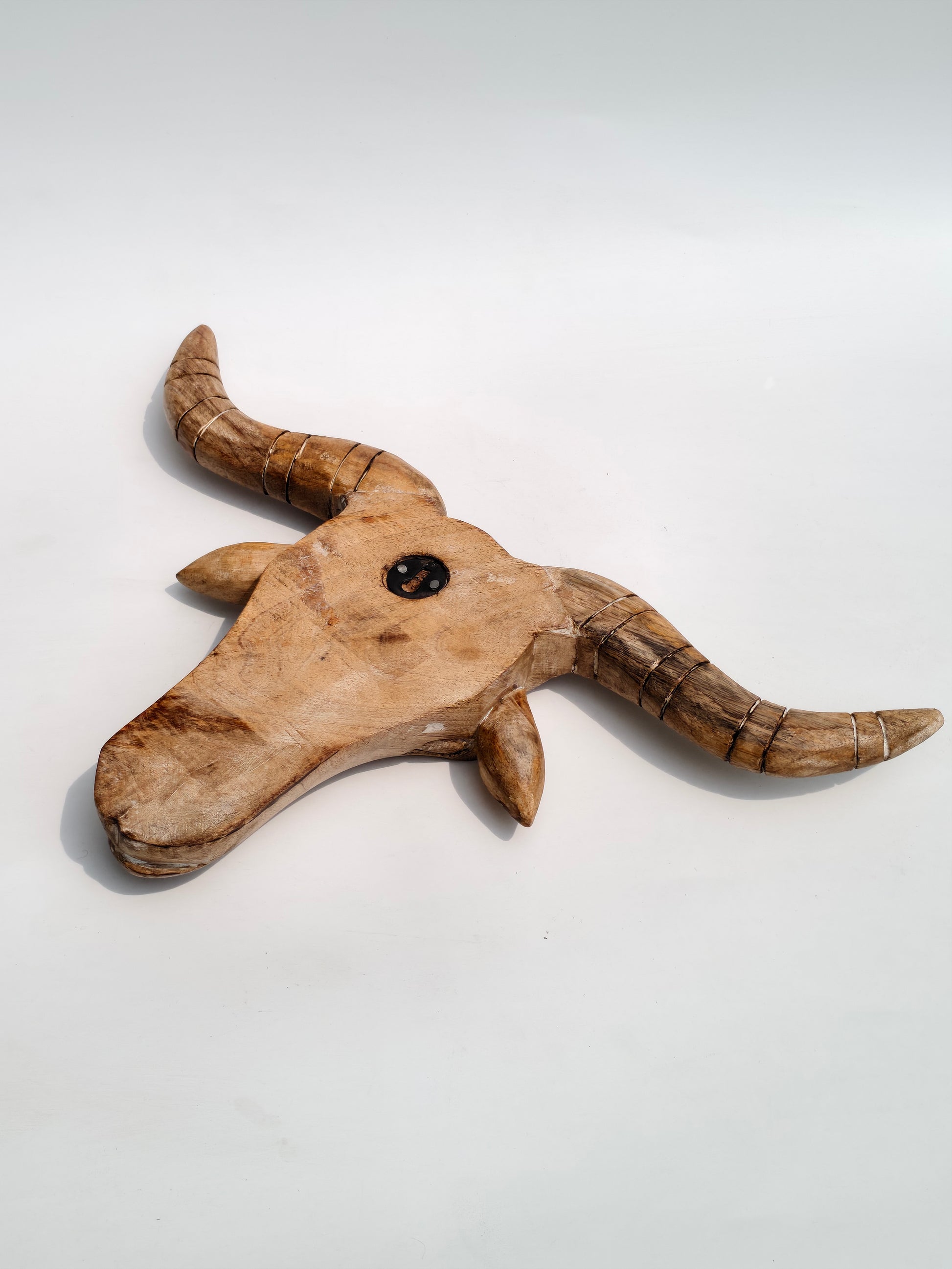 Hand-Carved Wooden Bull Head – Wall Mount Decor