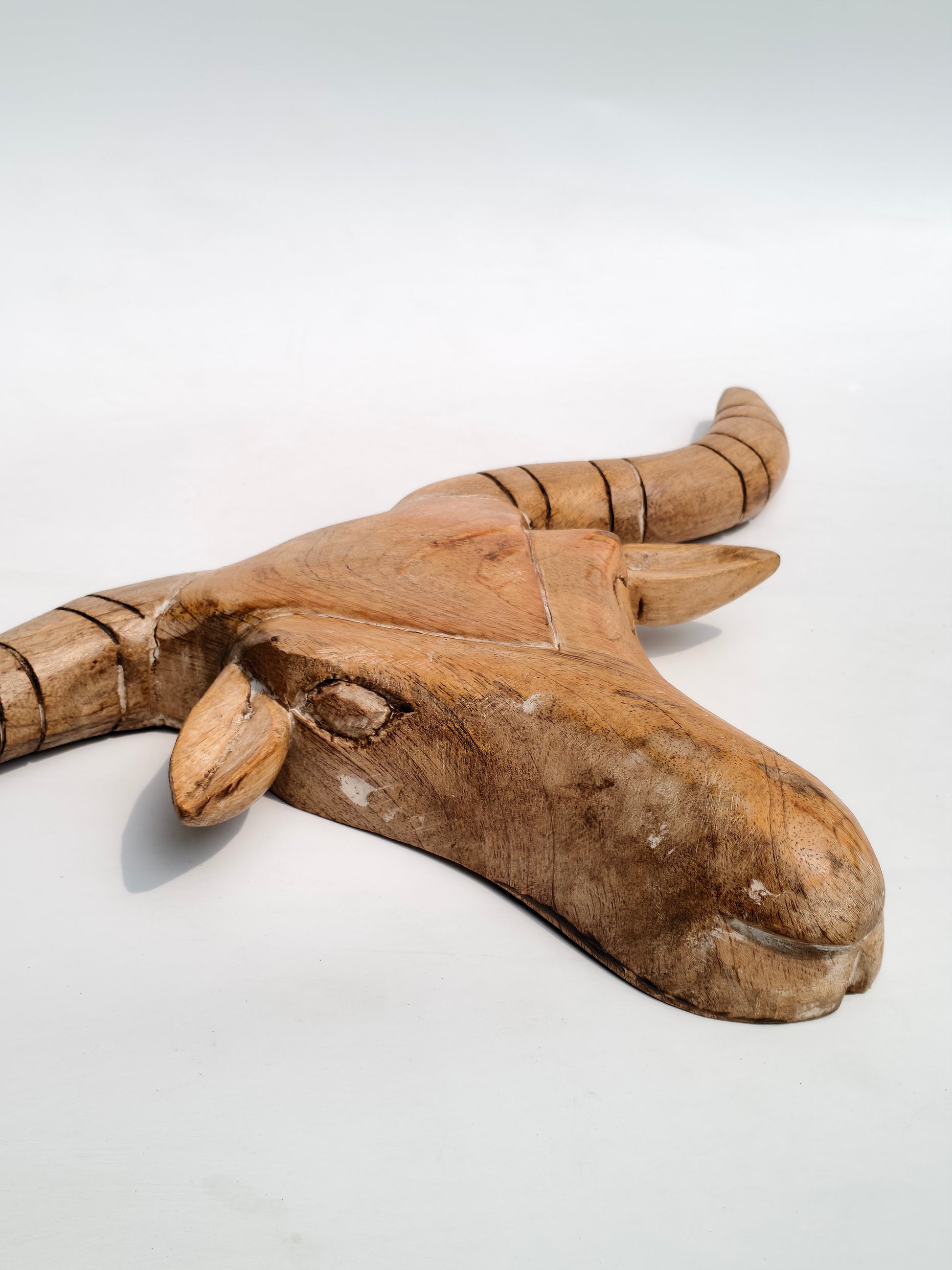 Hand-Carved Wooden Bull Head – Wall Mount Decor