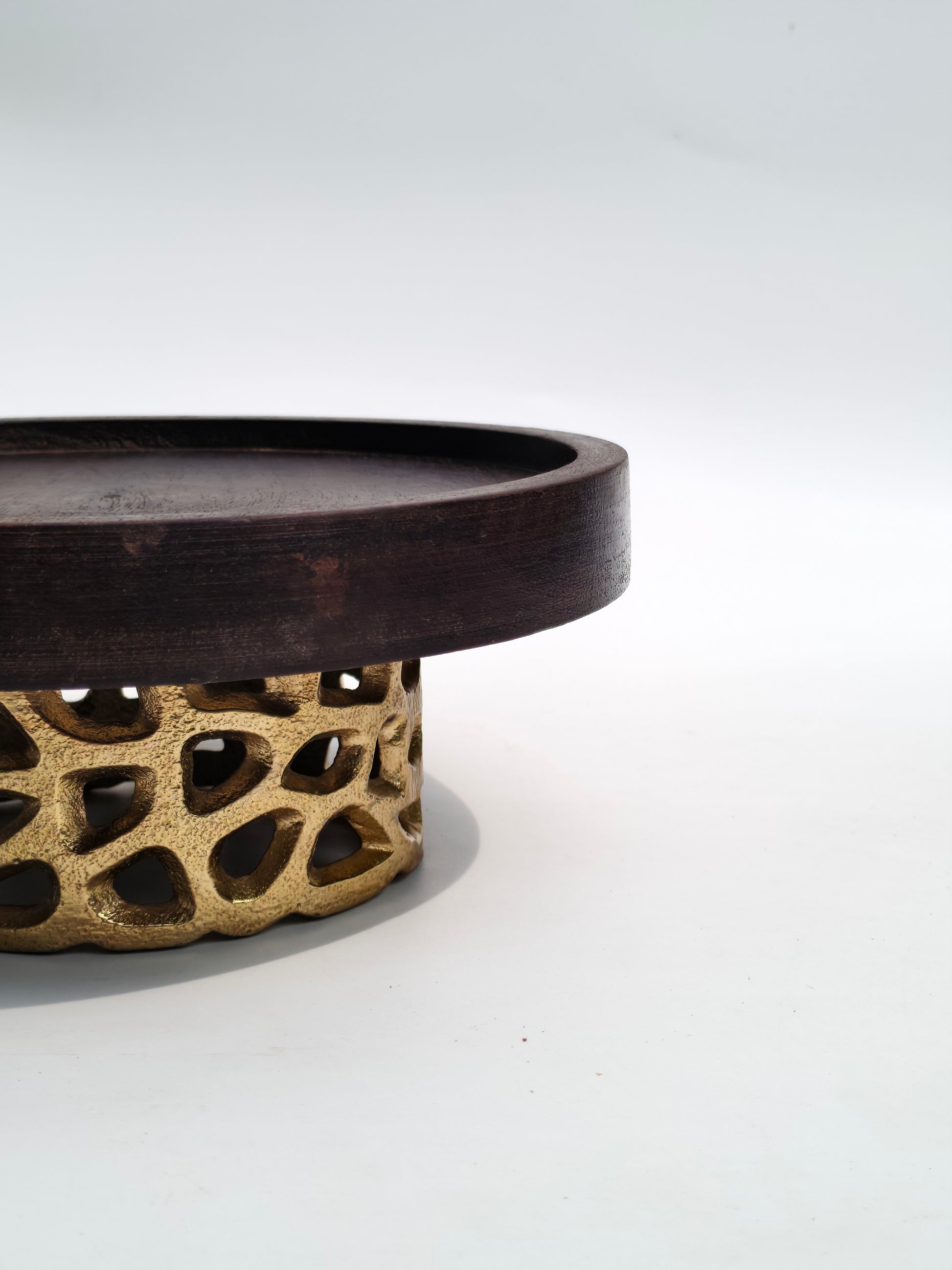 Wooden Decorative Pedestal with Gold Metal Base