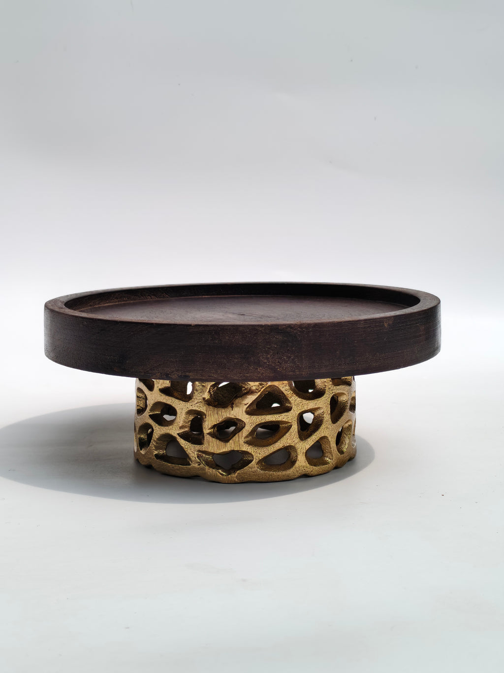 Wooden Decorative Pedestal with Gold Metal Base