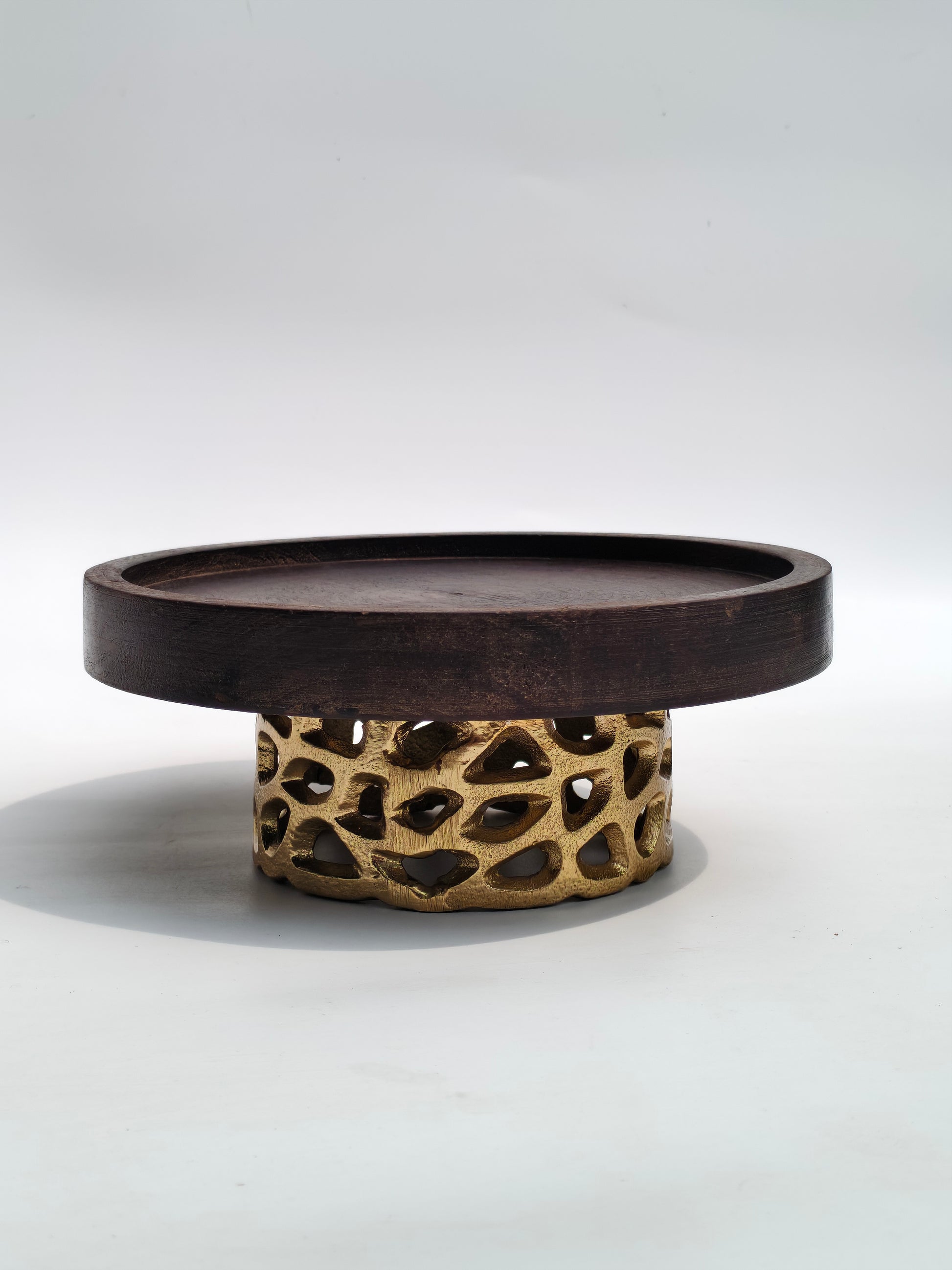 Wooden Decorative Pedestal with Gold Metal Base