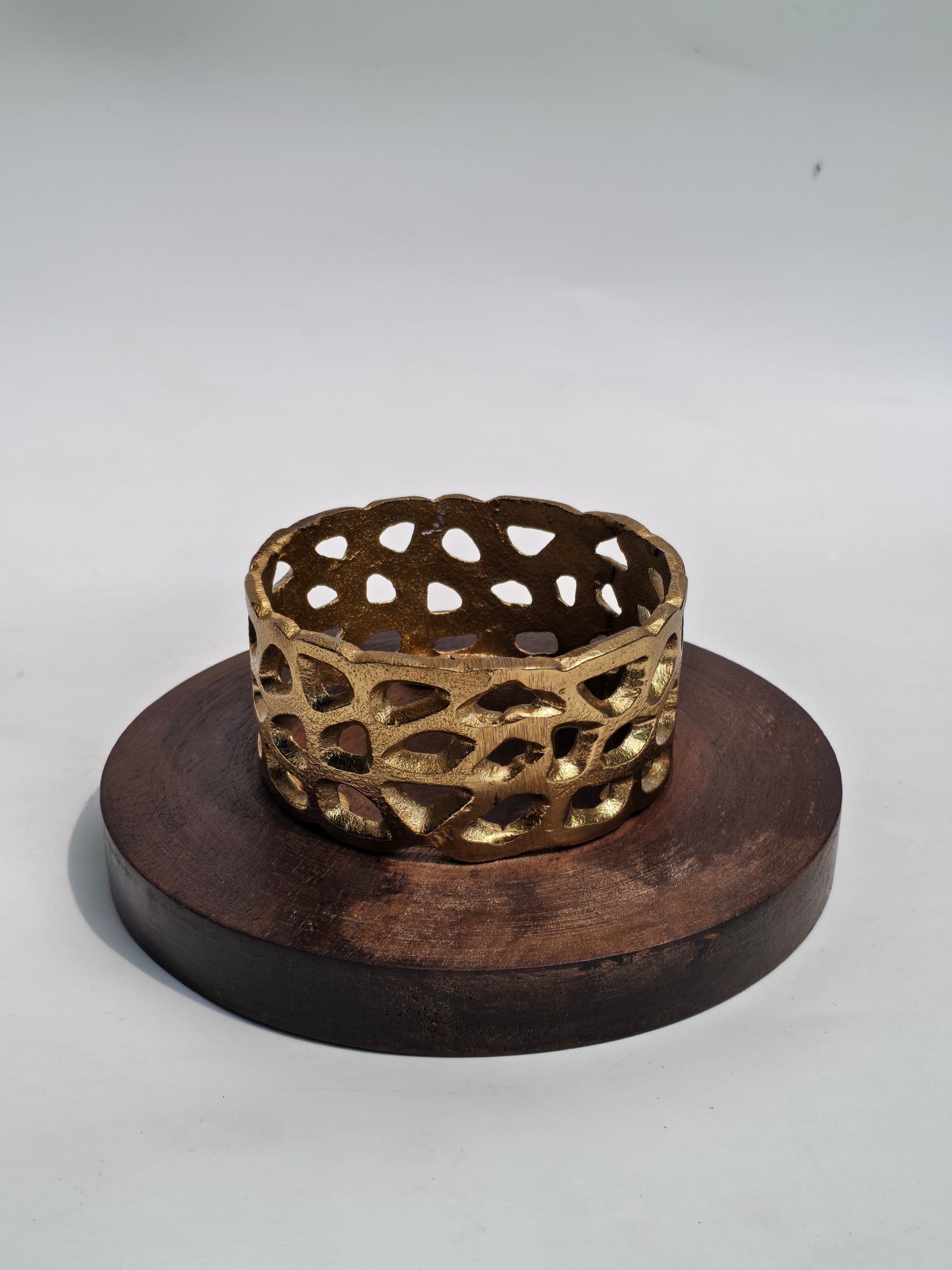 Wooden Decorative Pedestal with Gold Metal Base