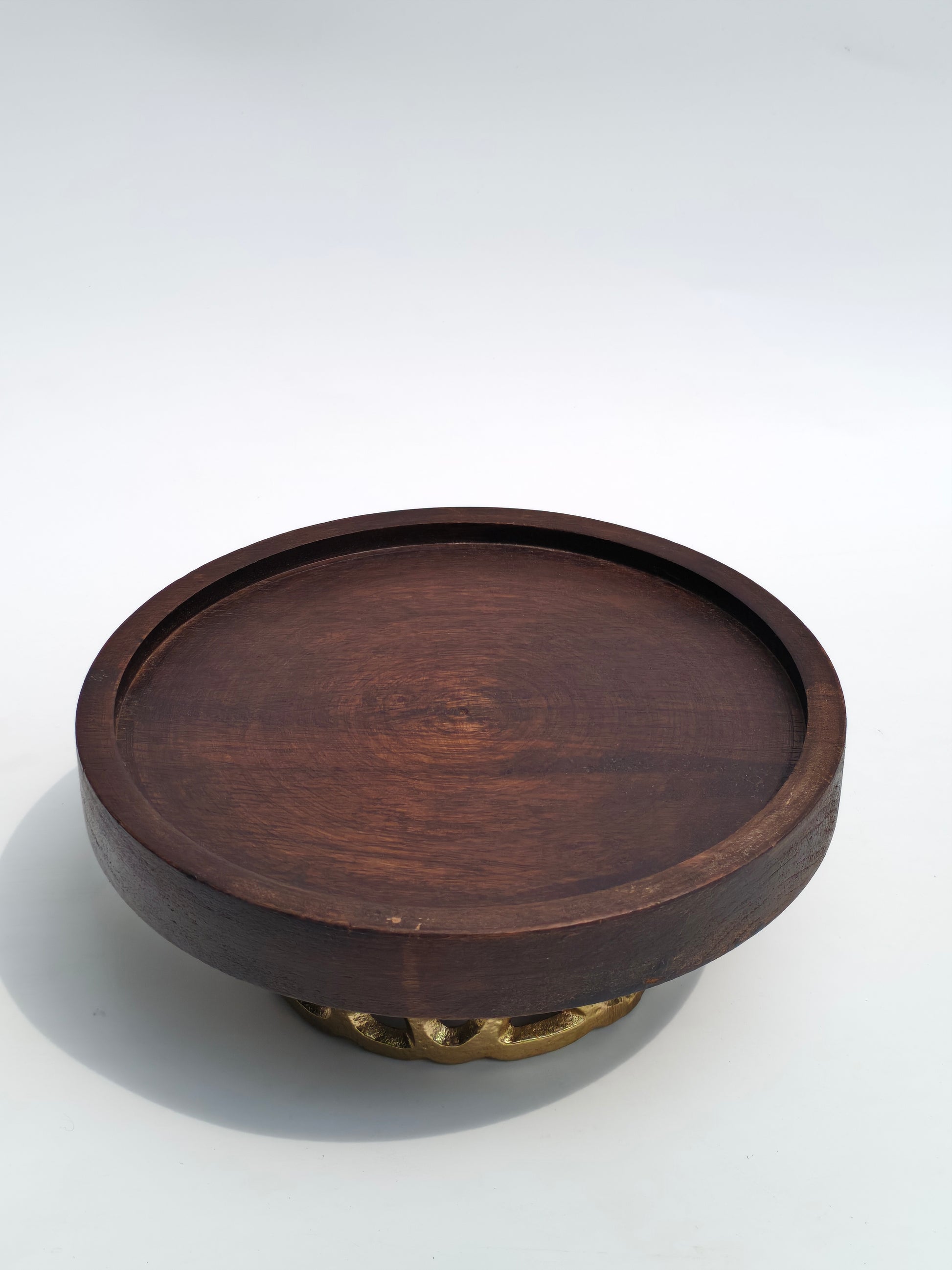 Wooden Decorative Pedestal with Gold Metal Base