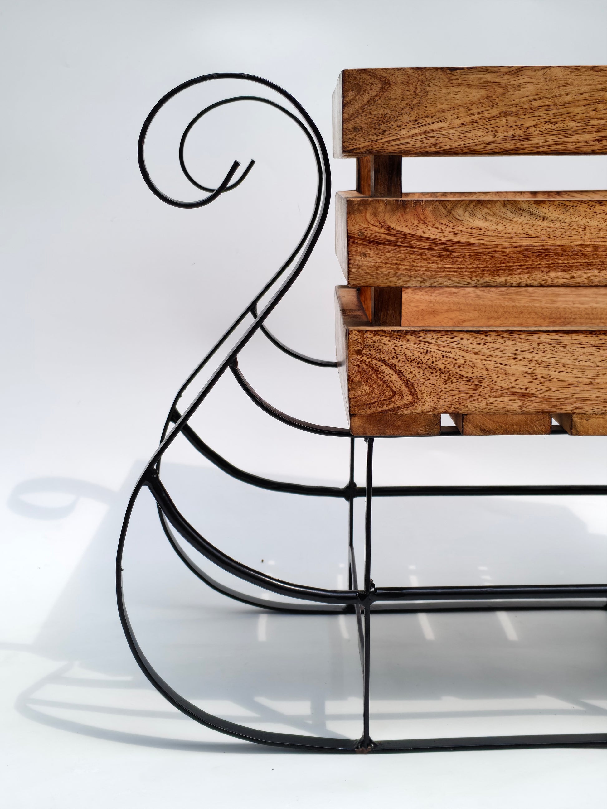 Wooden Sleigh Storage Crate with Iron Frame – Festive & Functional Home Décor