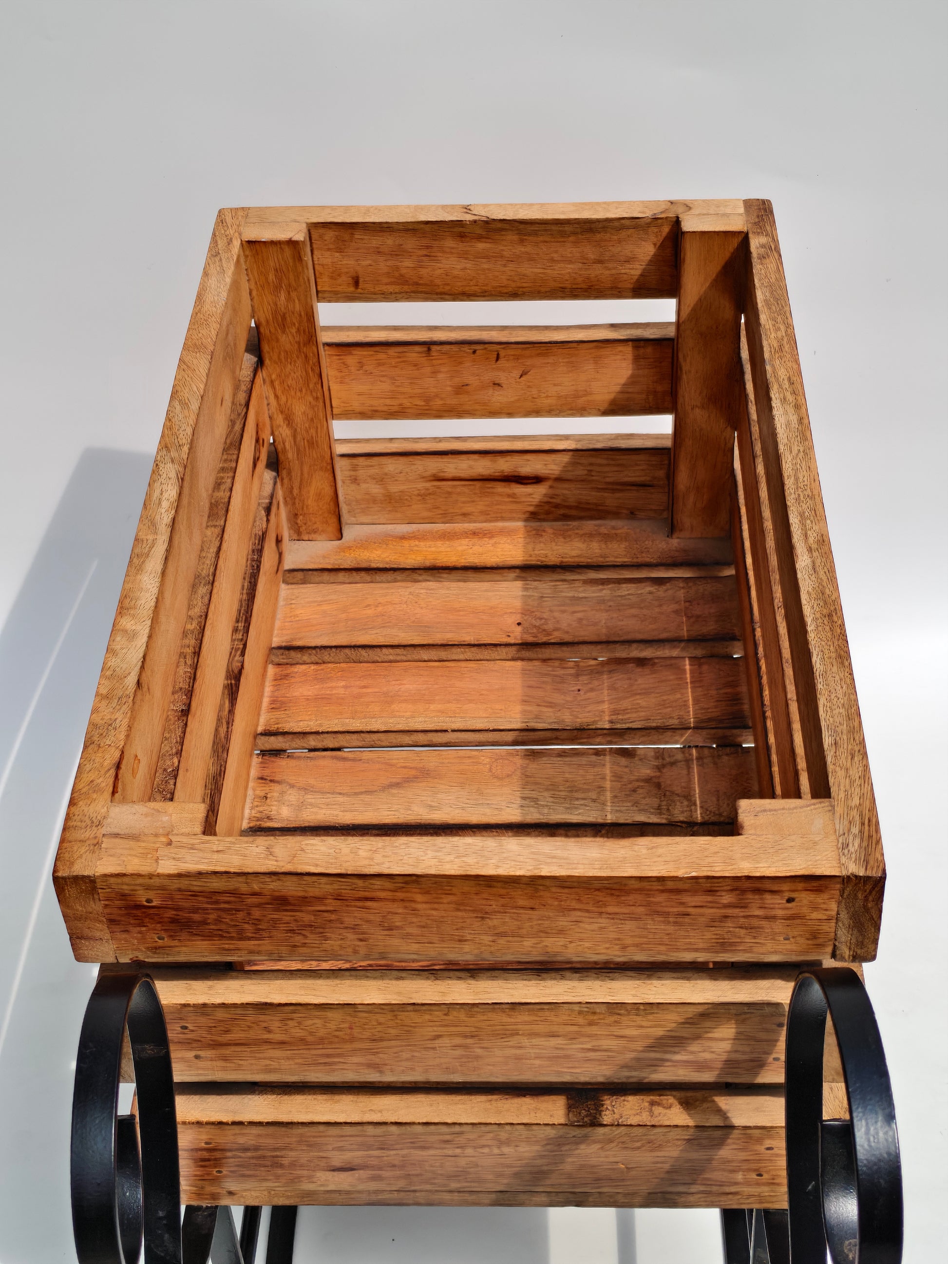 Wooden Sleigh Storage Crate with Iron Frame – Festive & Functional Home Décor
