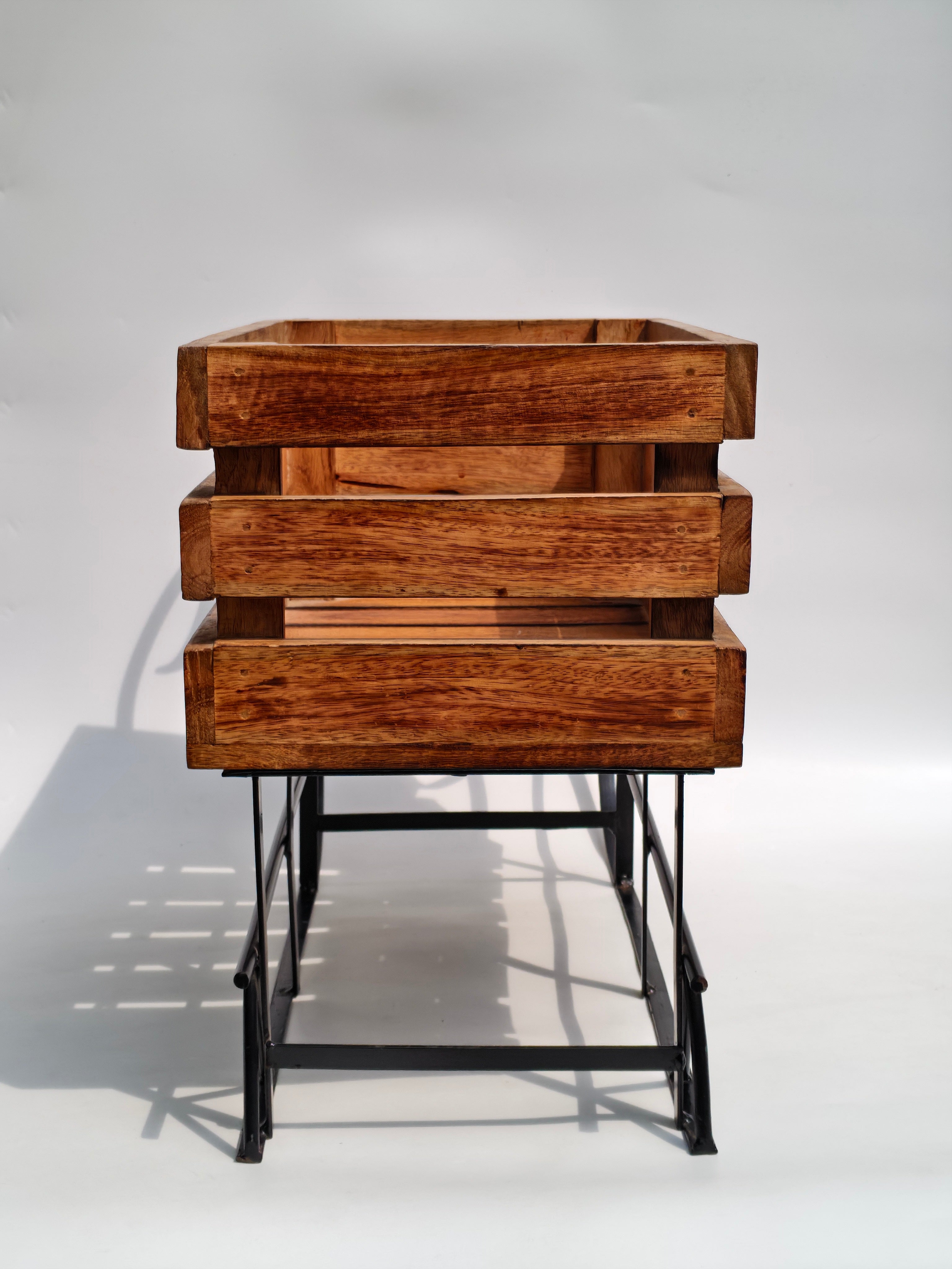 Wooden Sleigh Storage Crate with Iron Frame