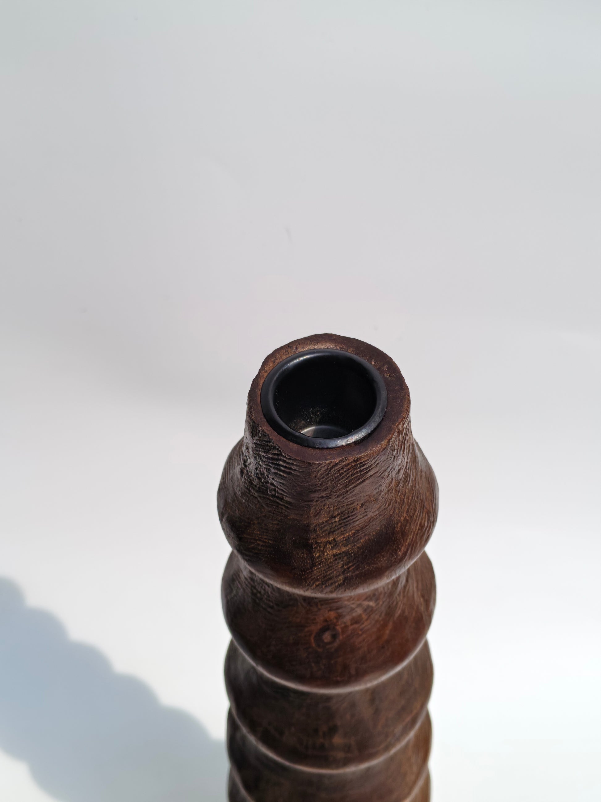 Hand-Carved Wooden Spiral Taper Candle Holder – 40cm | Natural Brown Finish