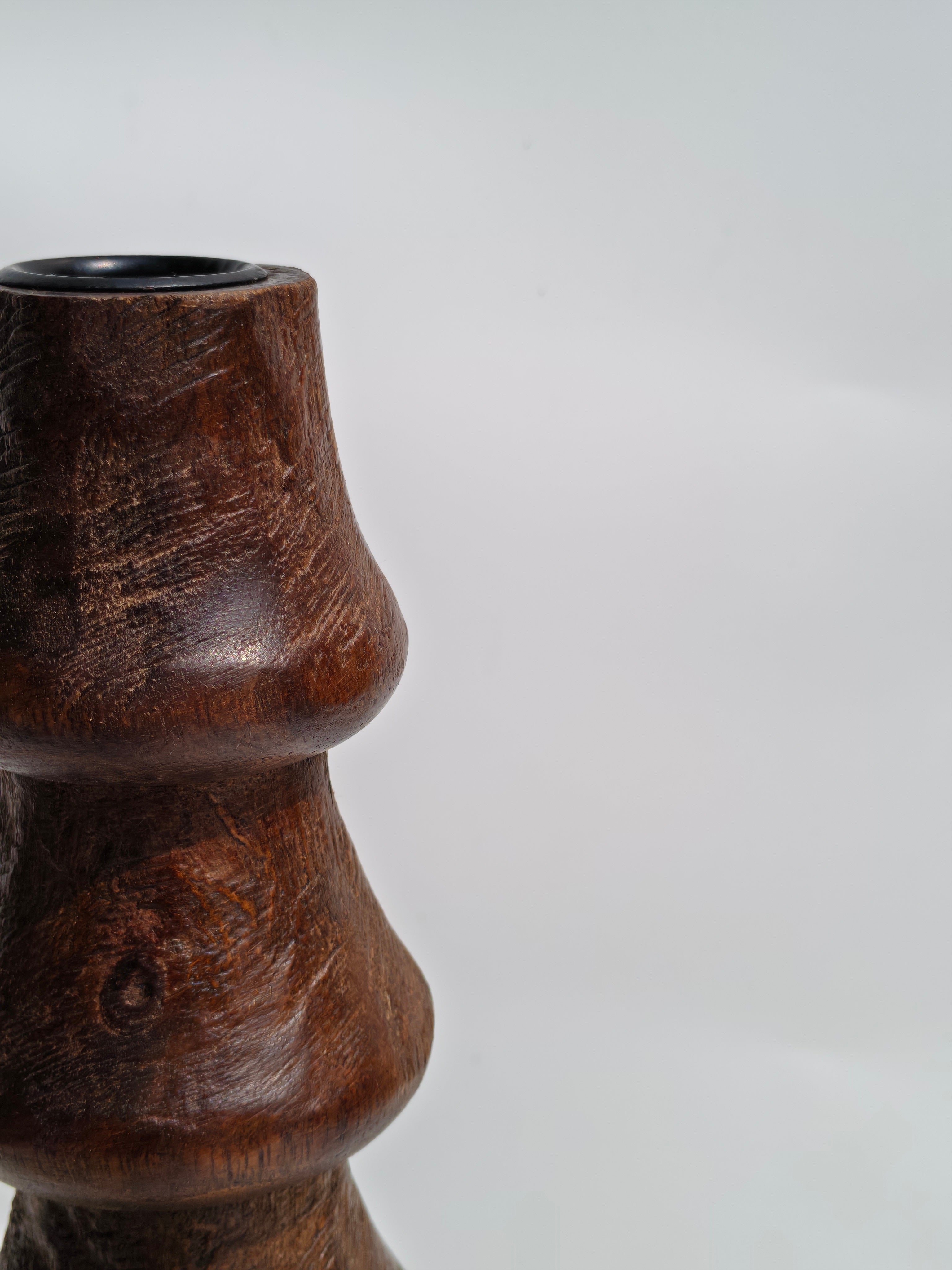 Hand-Carved Wooden Spiral Taper Candle Holder – 40cm | Natural Brown Finish