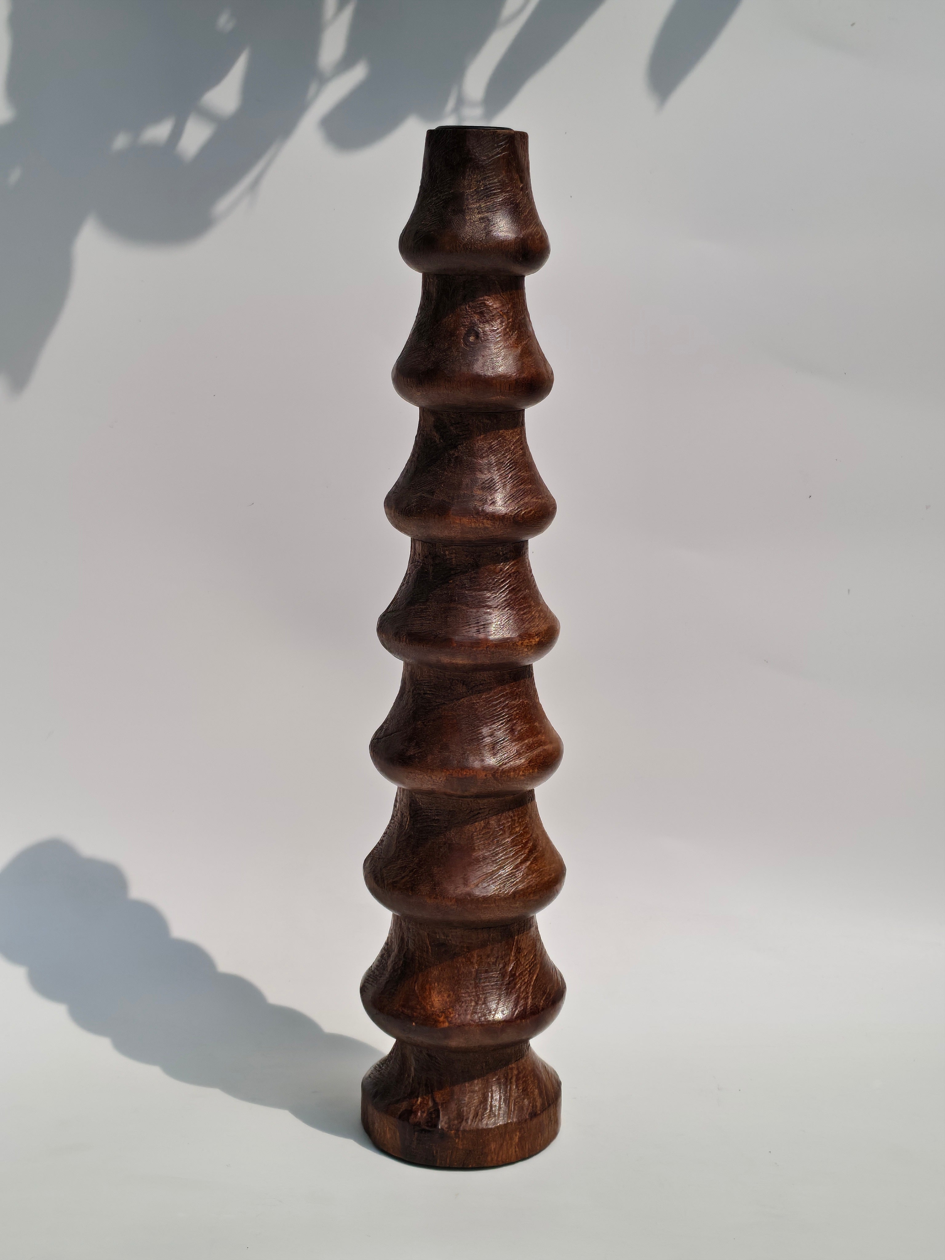 Hand-Carved Wooden Spiral Taper Candle Holder – 40cm | Natural Brown Finish