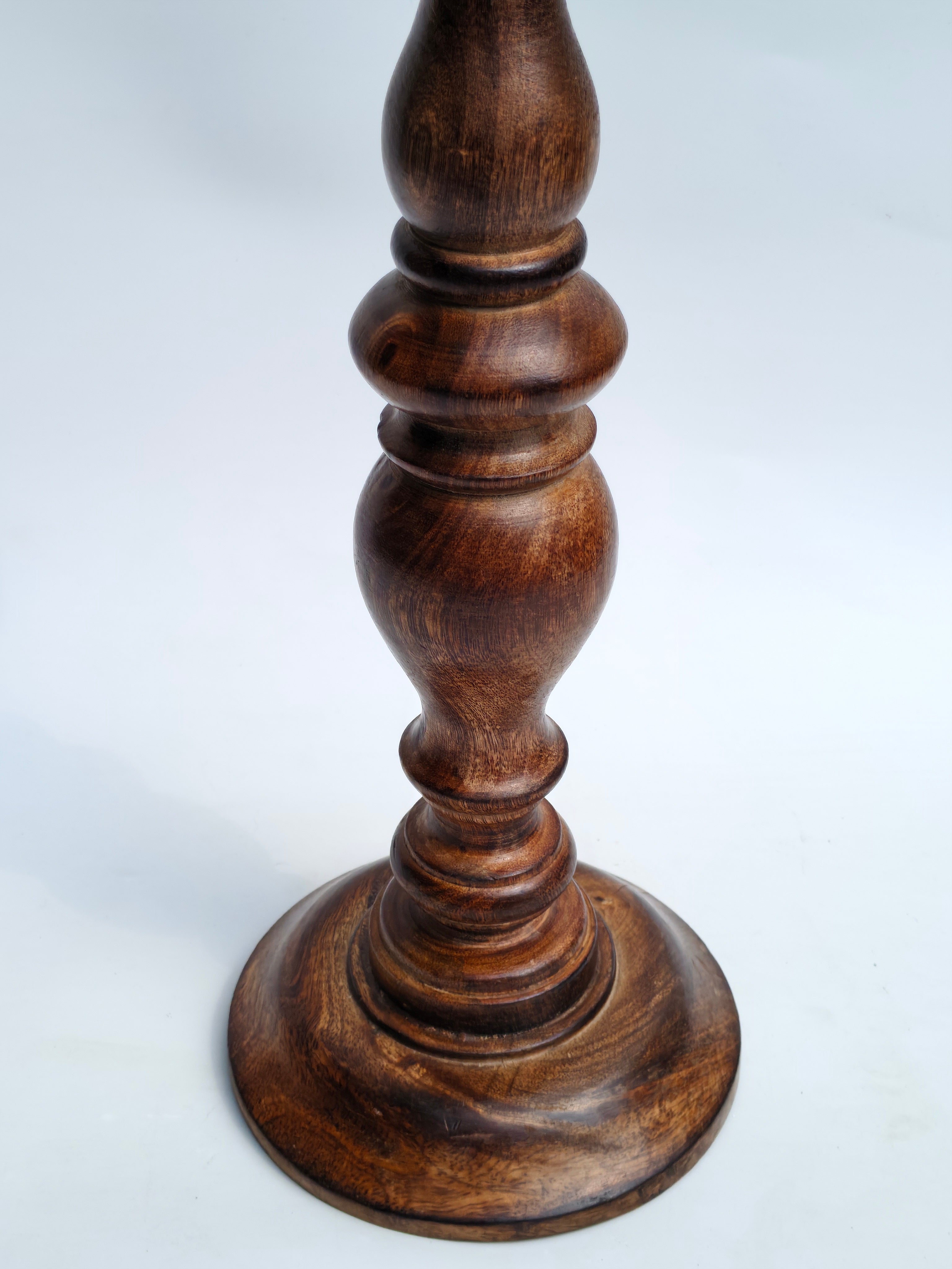 Classic Turned Wooden Pillar Candle Stand – 40cm | Rich Walnut Finish