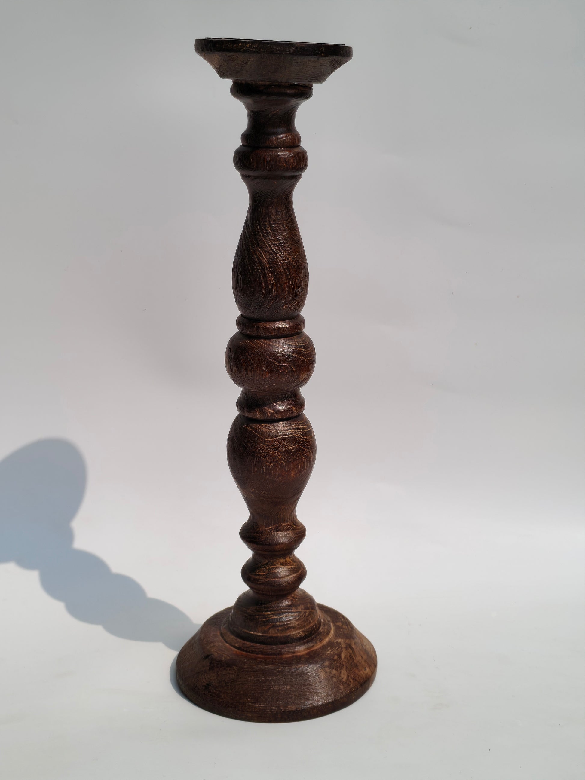 Tall Hand-Turned Wooden Pillar Candle Holder – 45.5cm | Classic Rustic Finish