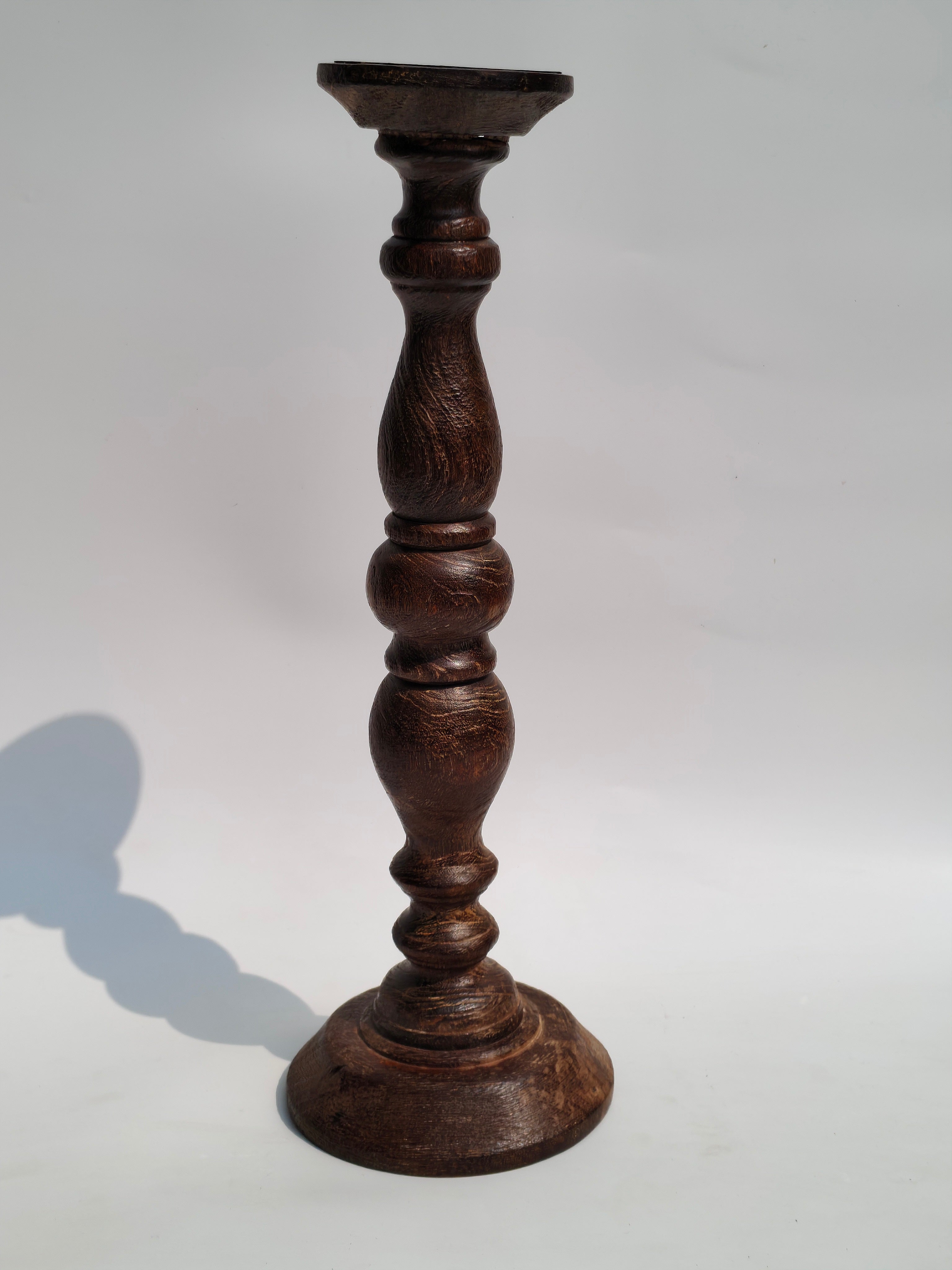 Tall Hand-Turned Wooden Pillar Candle Holder – 45.5cm | Classic Rustic Finish