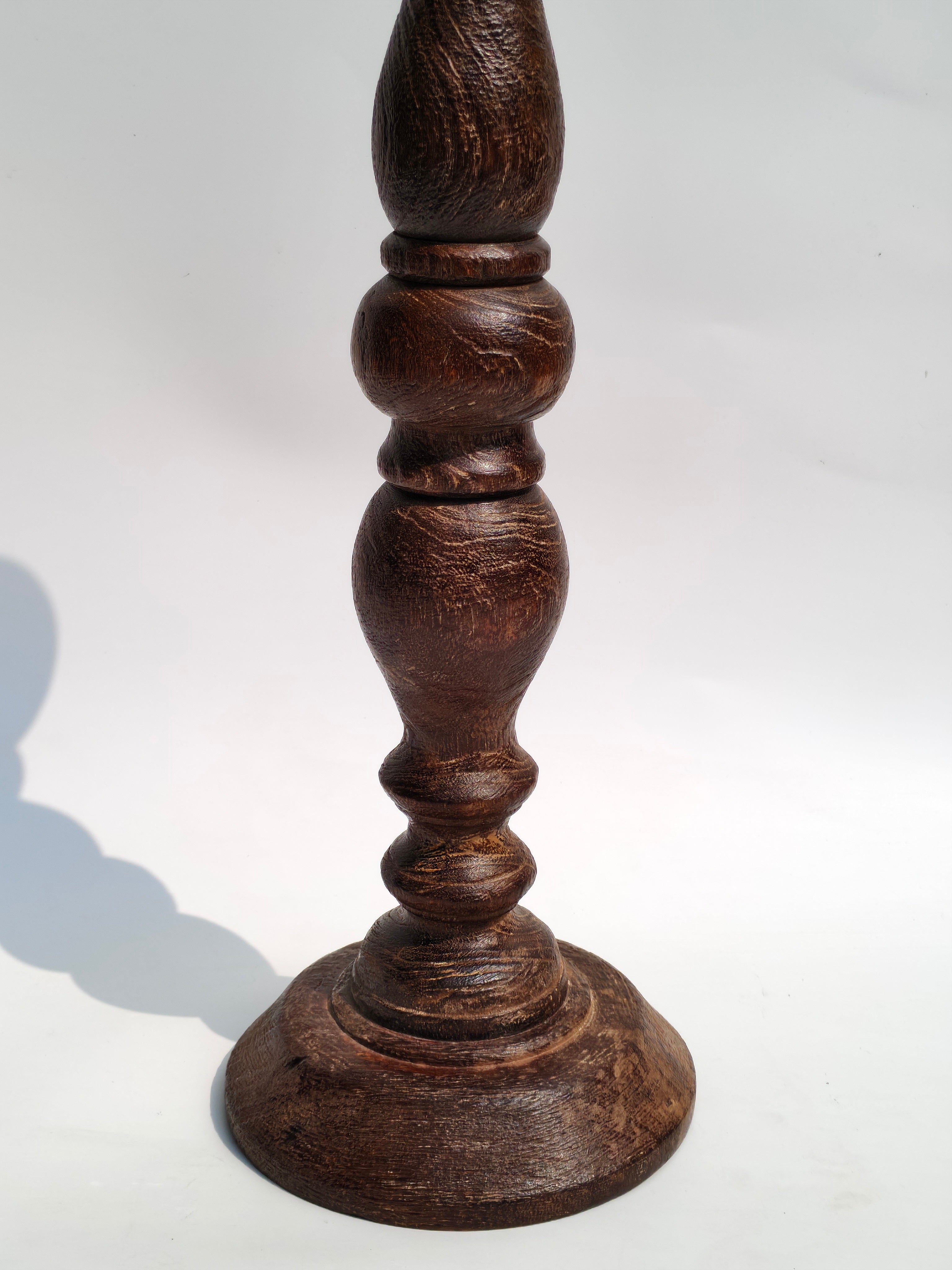 Tall Hand-Turned Wooden Pillar Candle Holder – 45.5cm | Classic Rustic Finish