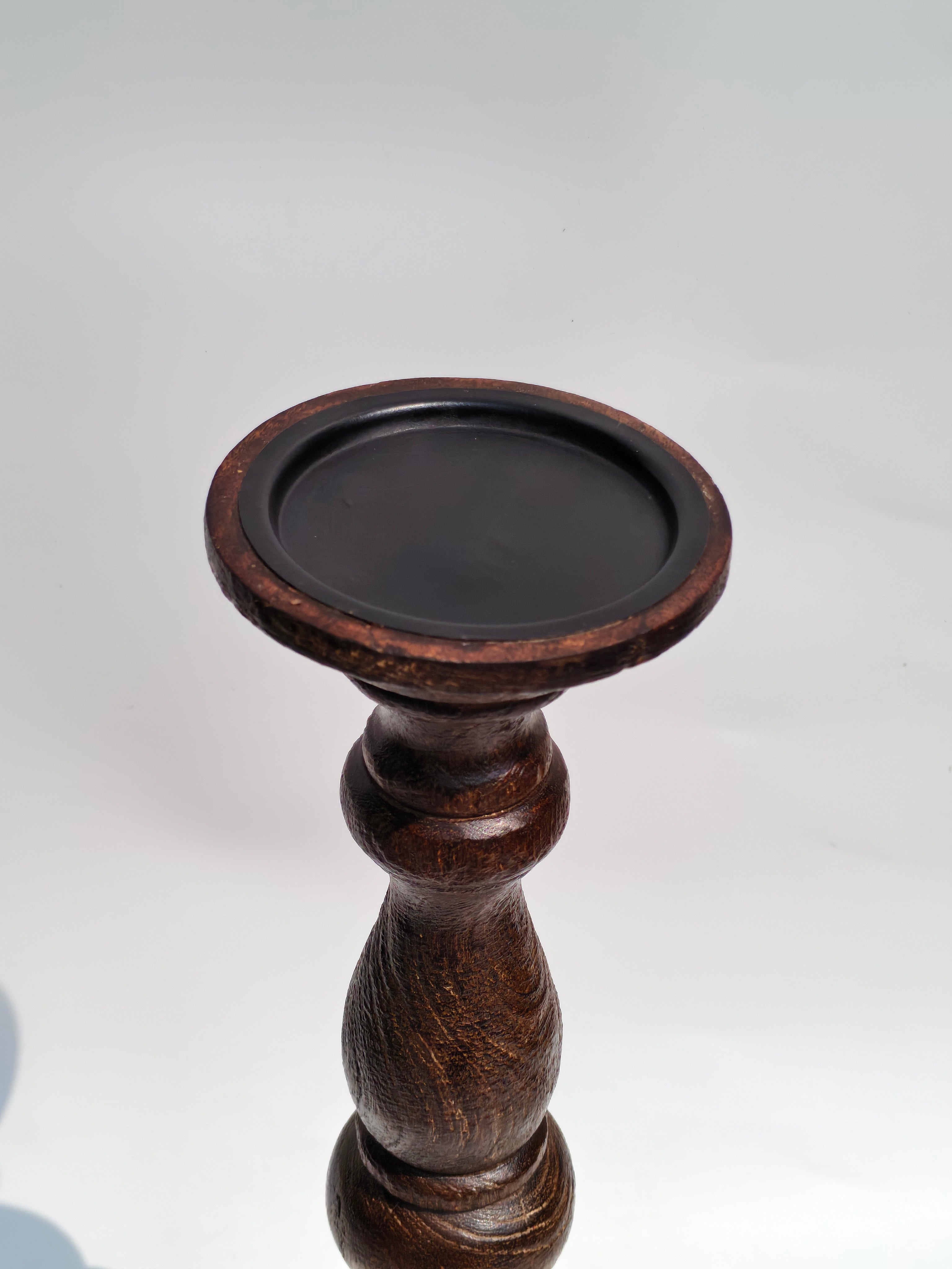 Tall Hand-Turned Wooden Pillar Candle Holder – 45.5cm | Classic Rustic Finish