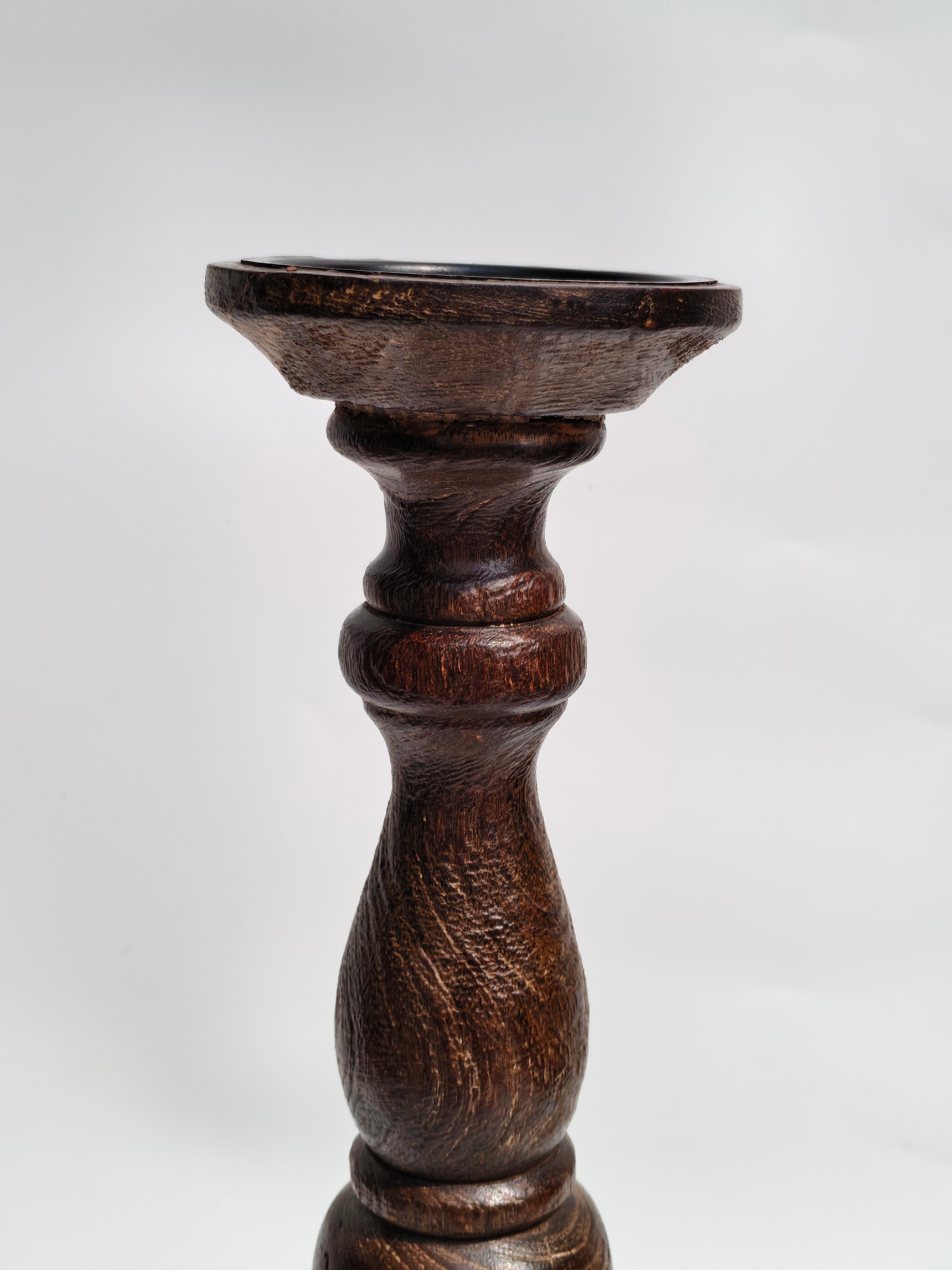 Tall Hand-Turned Wooden Pillar Candle Holder – 45.5cm | Classic Rustic Finish
