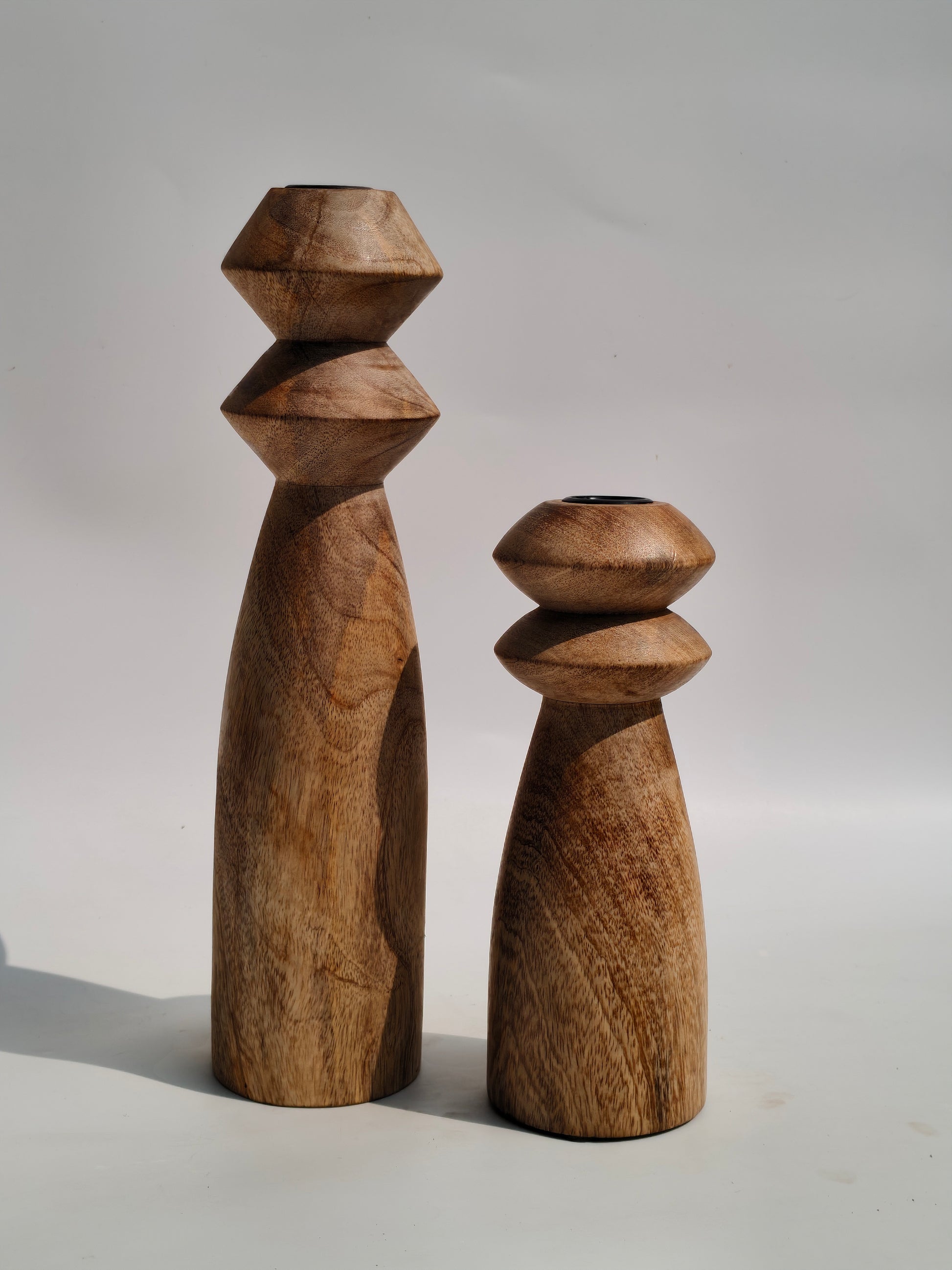 Modern Diamond-Top Wooden Candle Holder – Artisan Sculpted Decor