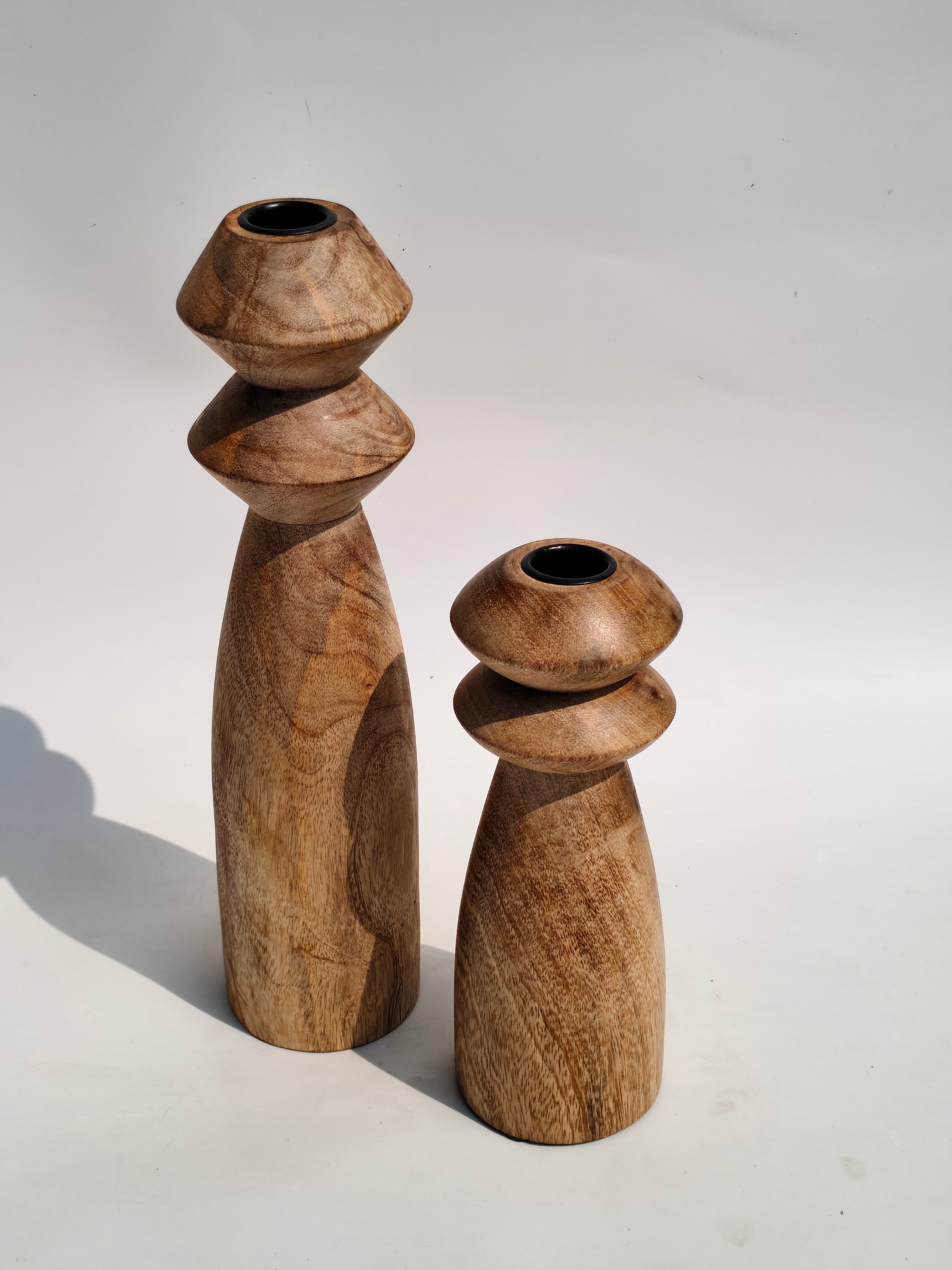 Modern Diamond-Top Wooden Candle Holder – Artisan Sculpted Decor