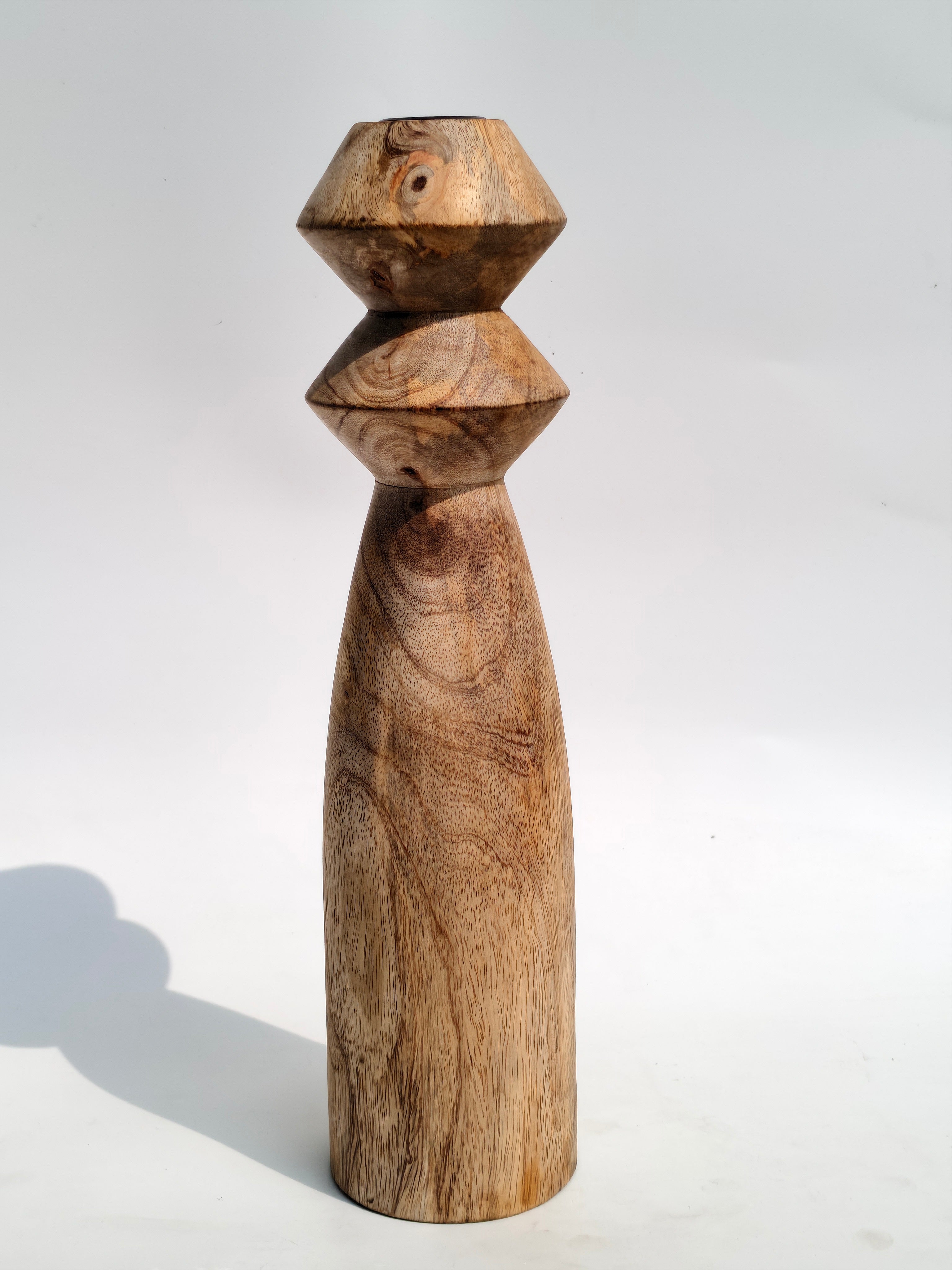 Modern Diamond-Top Wooden Candle Holder – Artisan Sculpted Decor