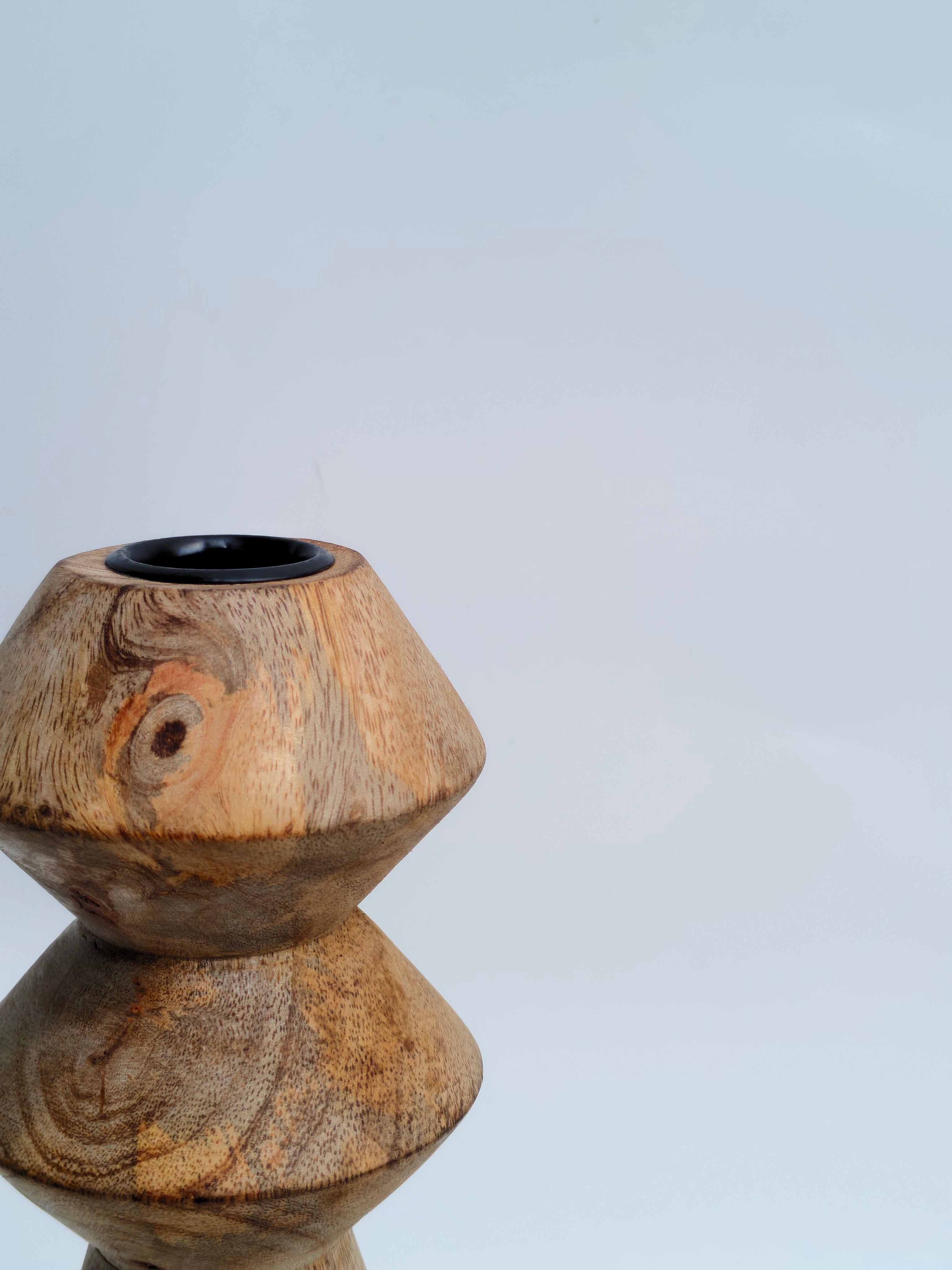 Modern Diamond-Top Wooden Candle Holder – Artisan Sculpted Decor