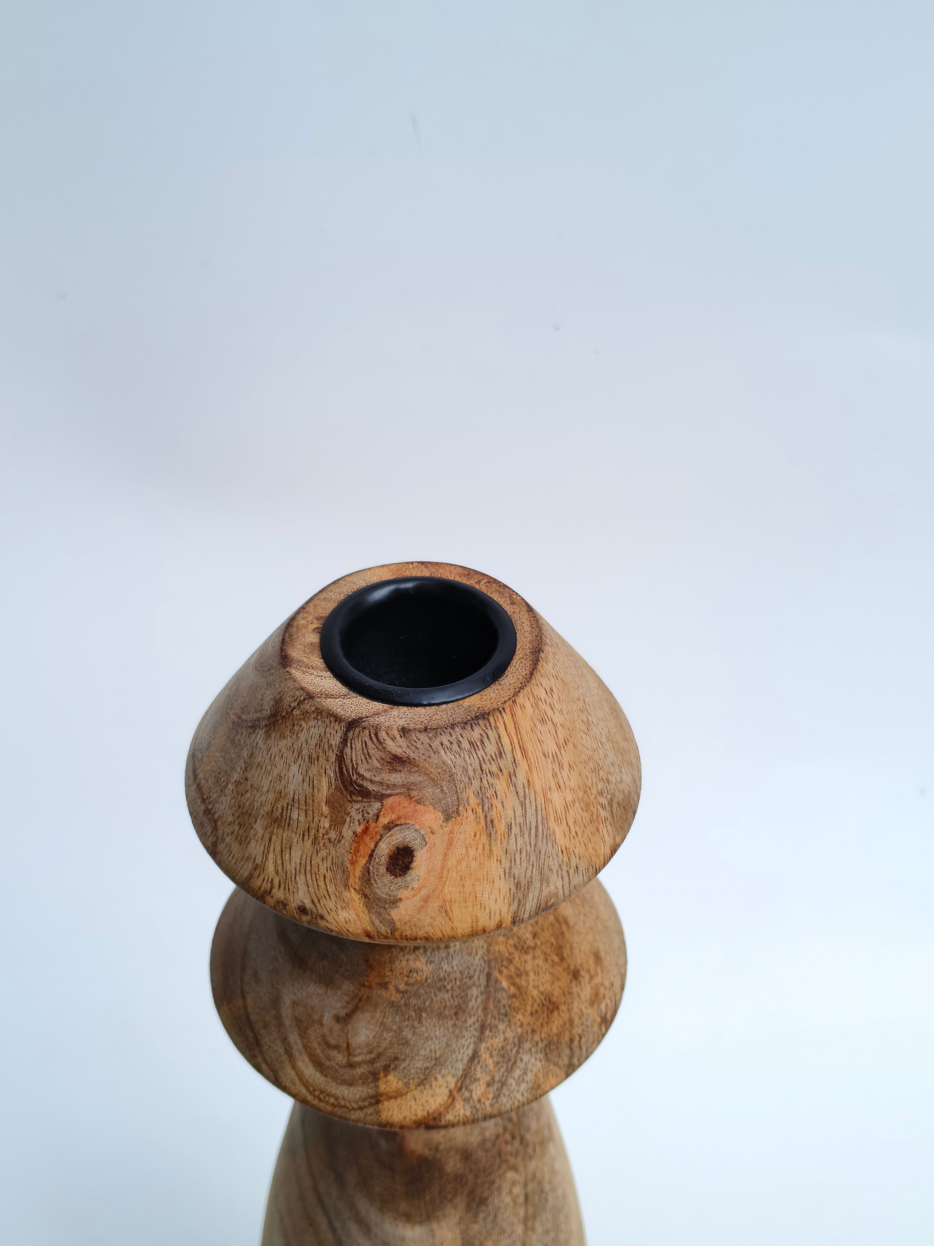 Modern Diamond-Top Wooden Candle Holder – Artisan Sculpted Decor