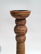 Textured Ringed Wooden Candle Holder
