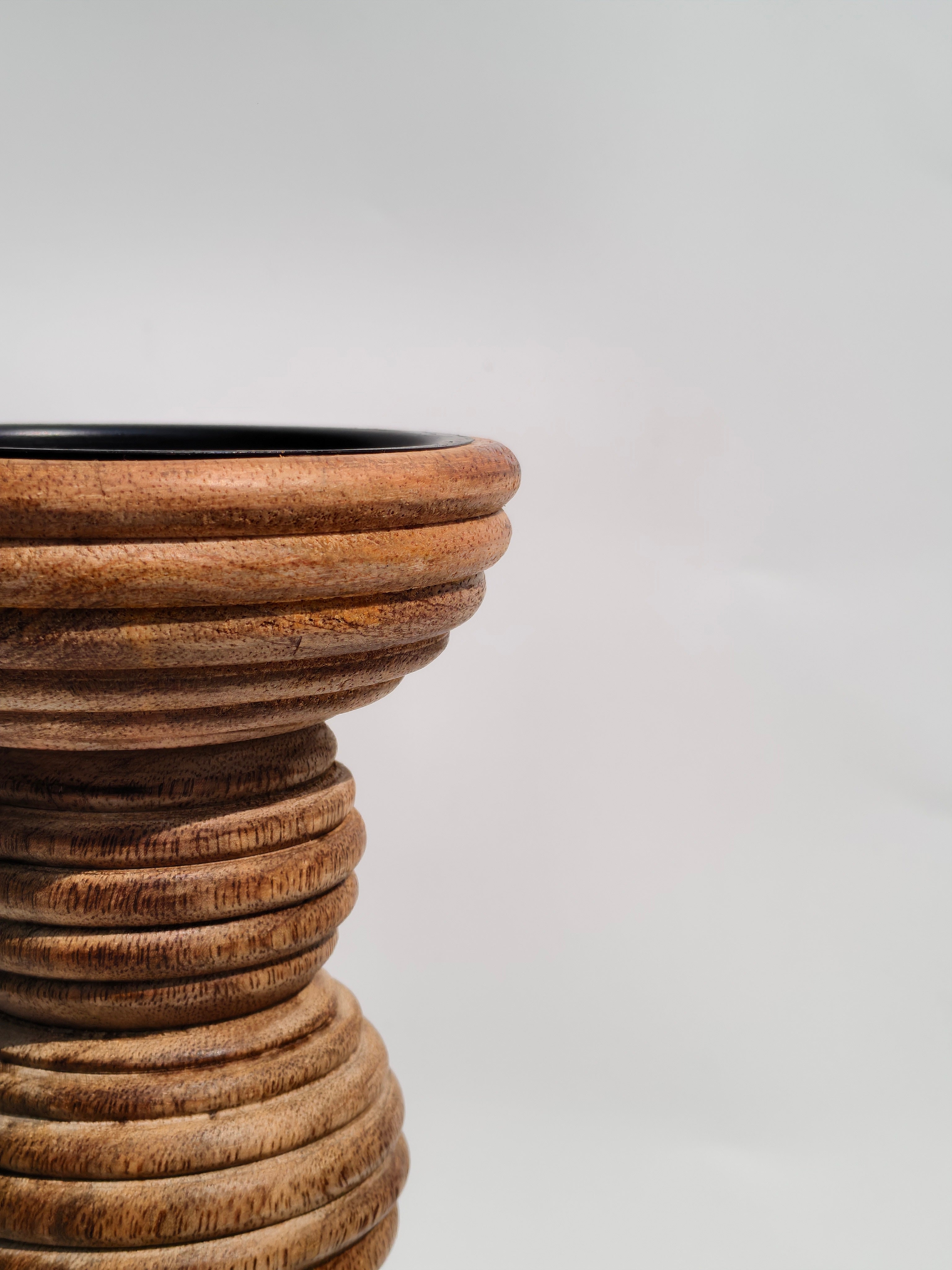 Textured Ringed Wooden Candle Holder – Handcrafted Column Stand