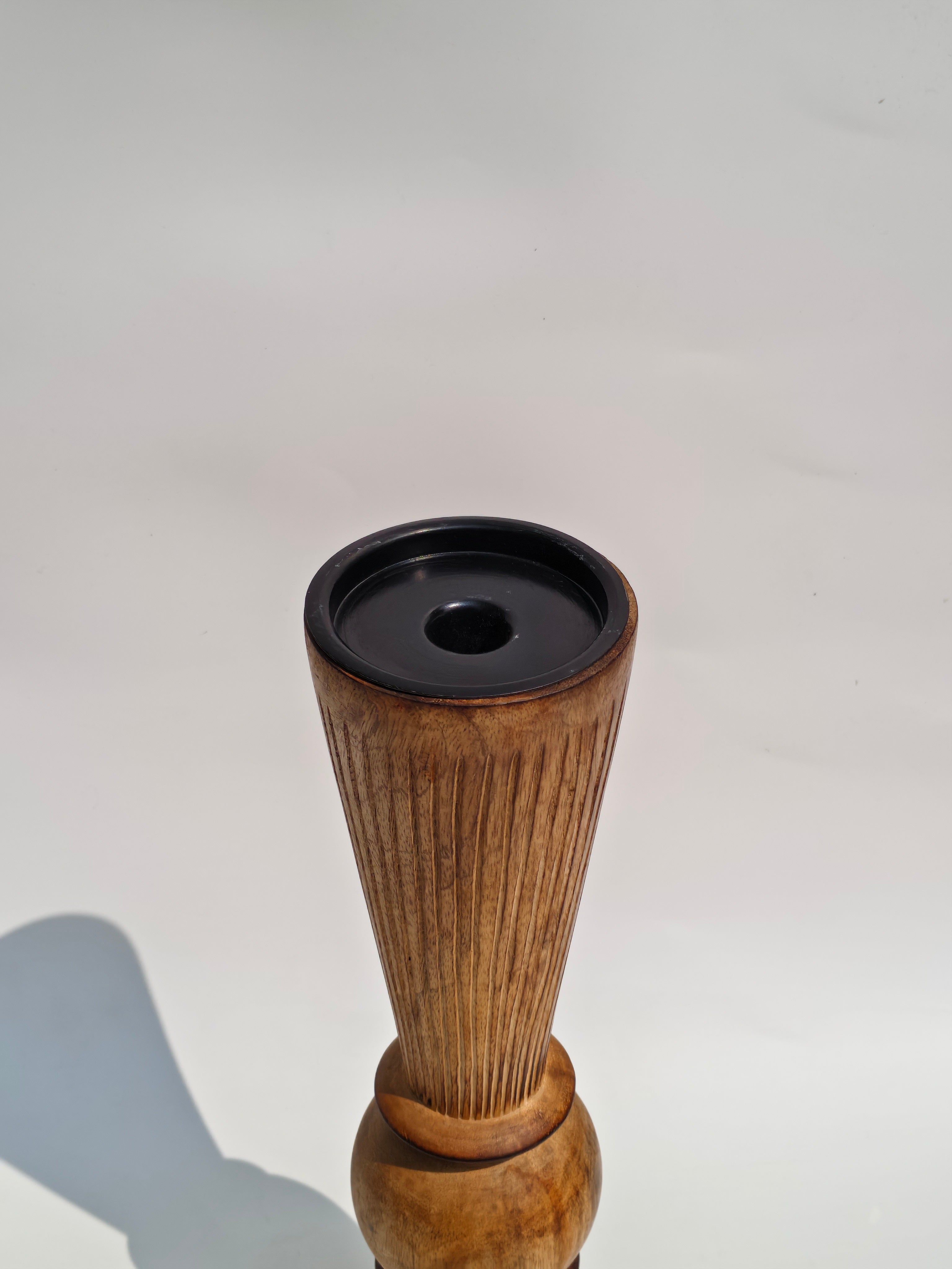 Fluted Globe Wooden Candle Holder – Handcrafted Statement Accent