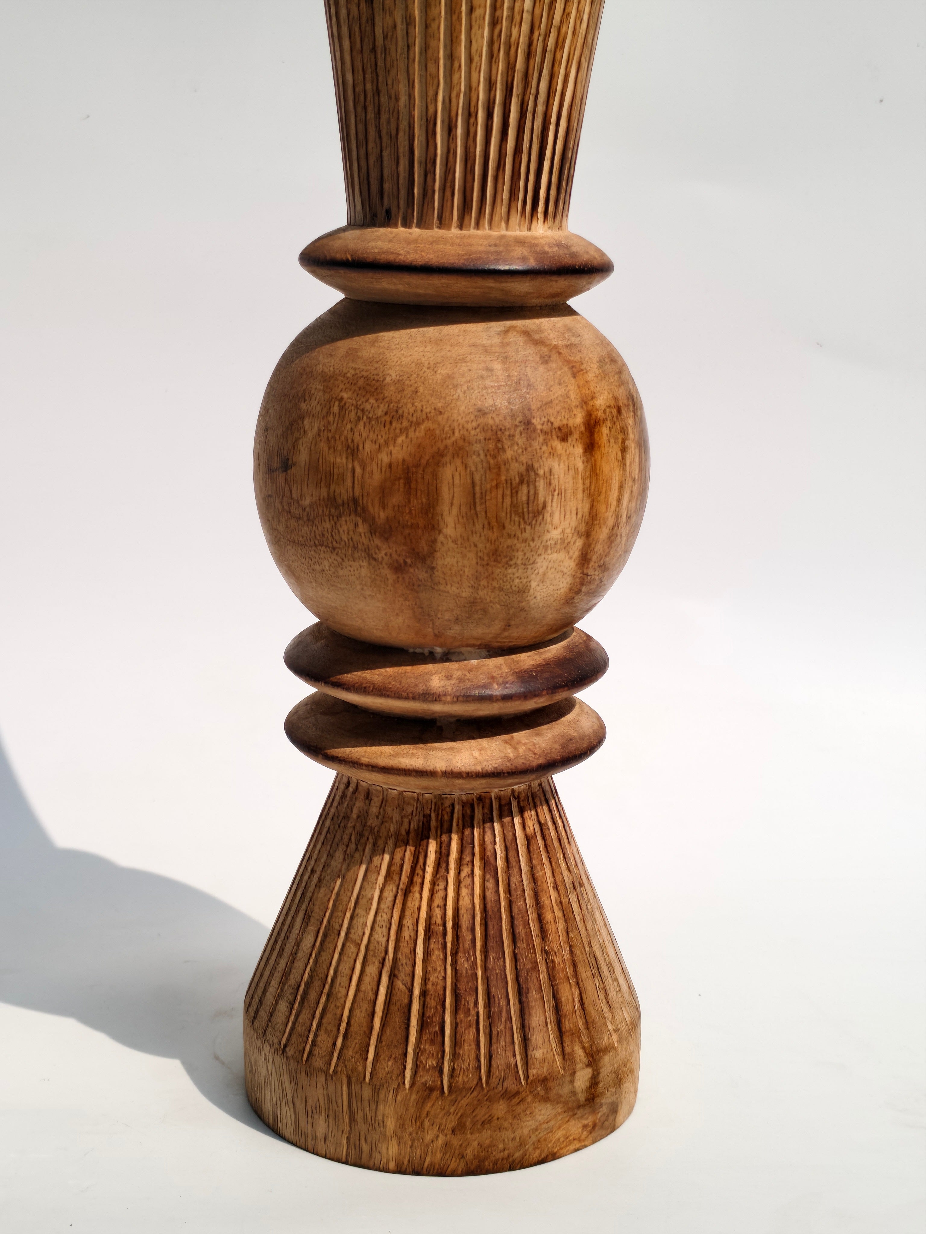 Fluted Globe Wooden Candle Holder – Handcrafted Statement Accent