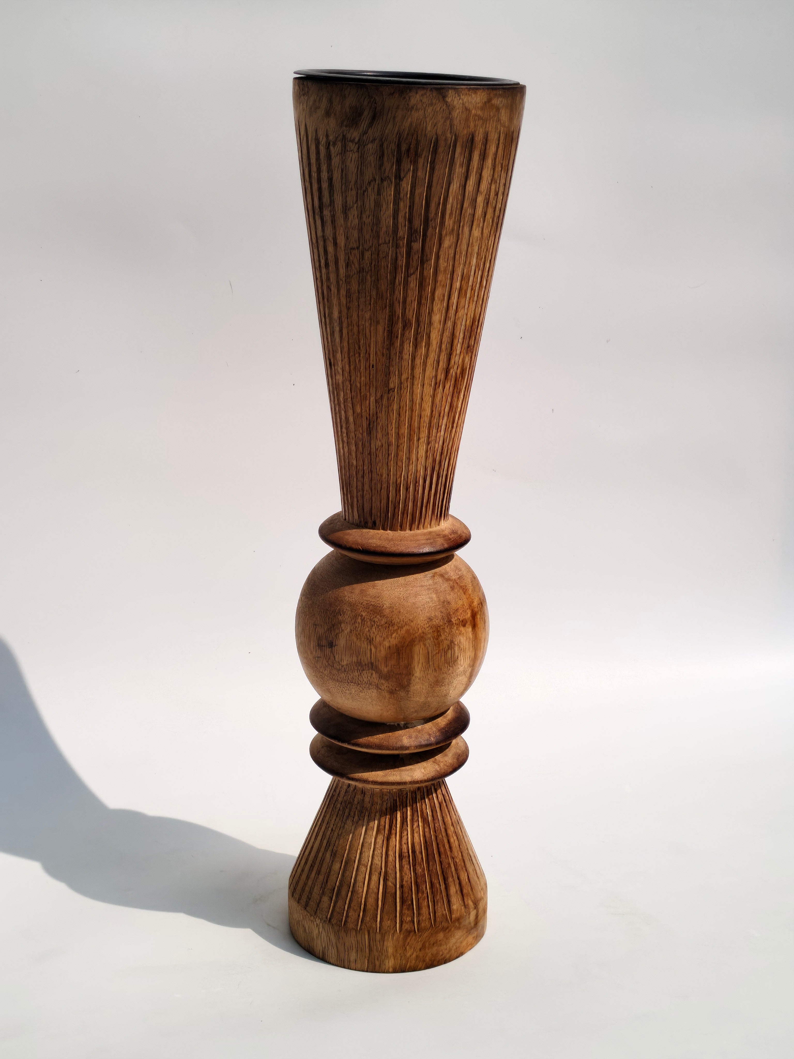 Fluted Globe Wooden Candle Holder – Handcrafted Statement Accent
