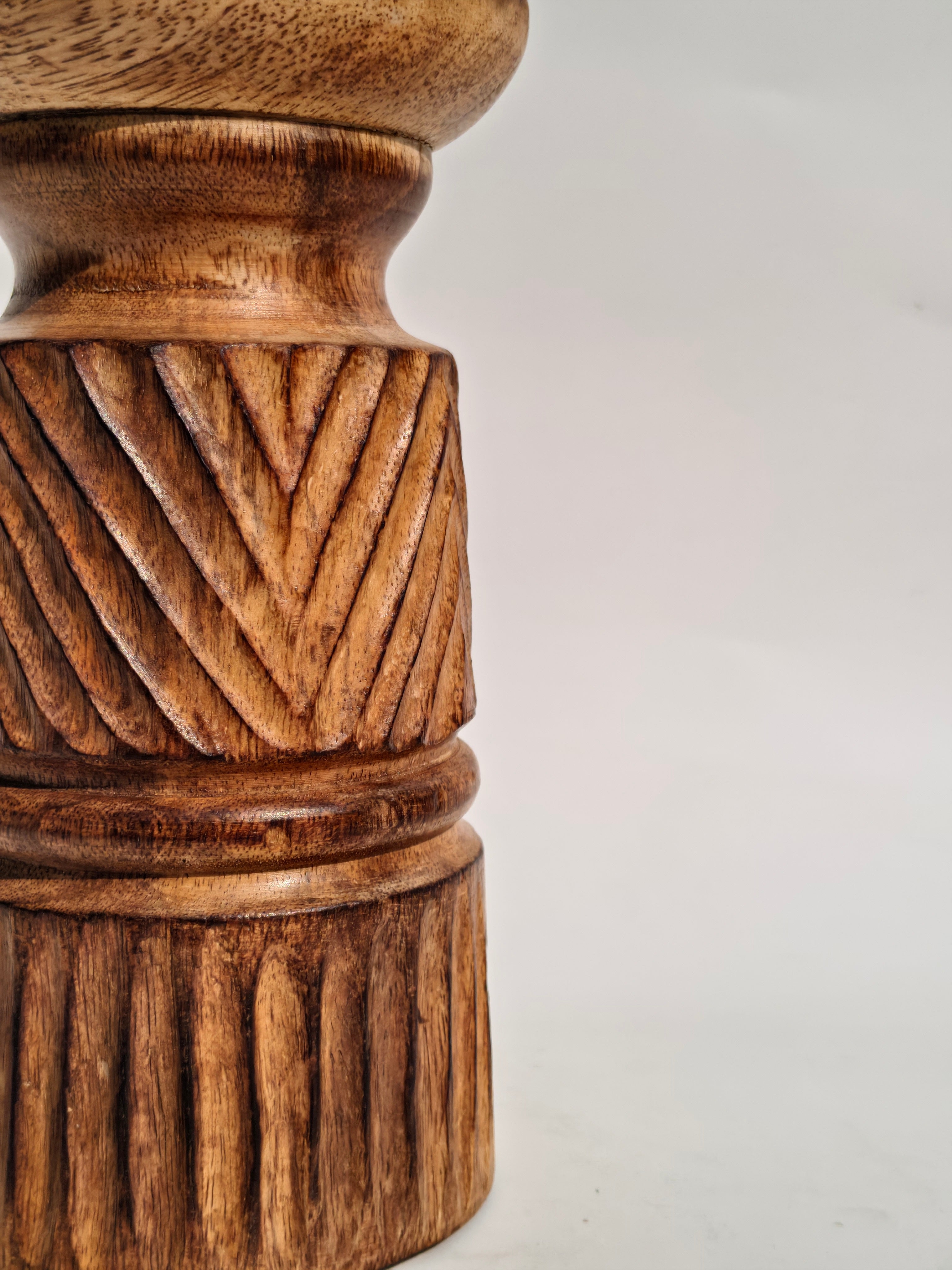 Carved Wooden Candle Holder – Compact Artisan Accent Stand