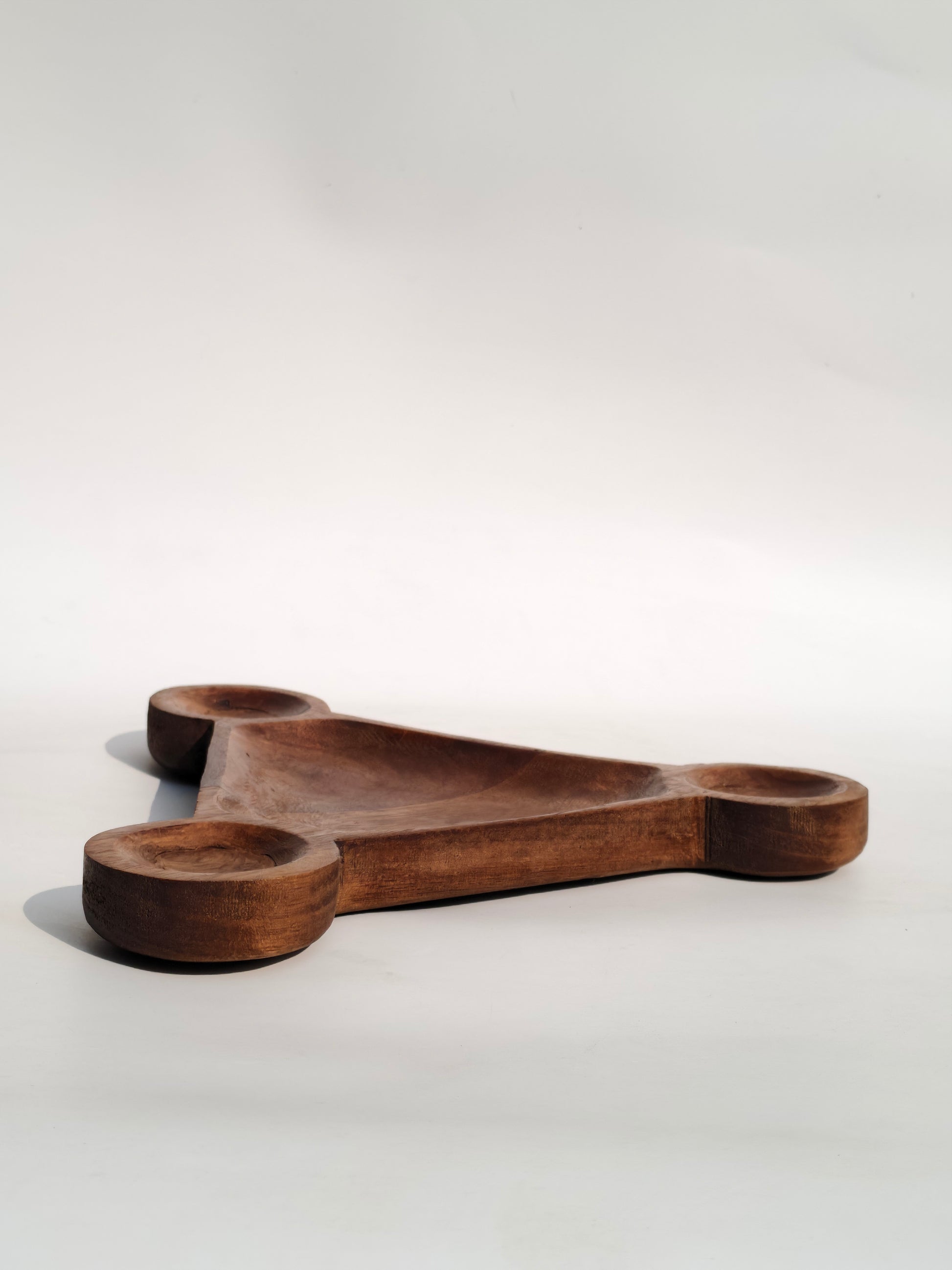Handcrafted Triangular Wooden Snack Tray – Multipurpose 3-Section Serving Platter