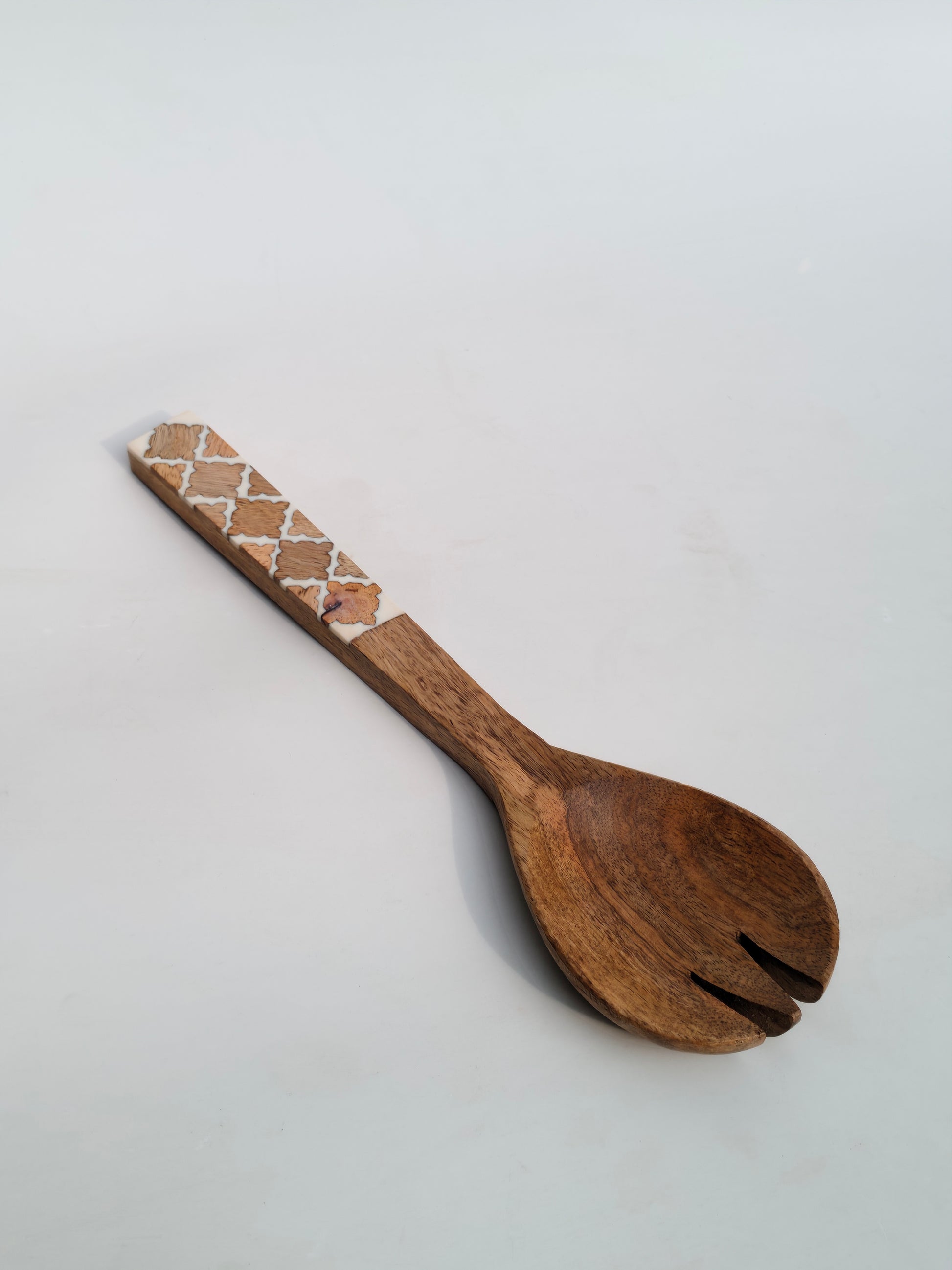 Handcrafted Wooden Salad Server Spoon with Mosaic Handle