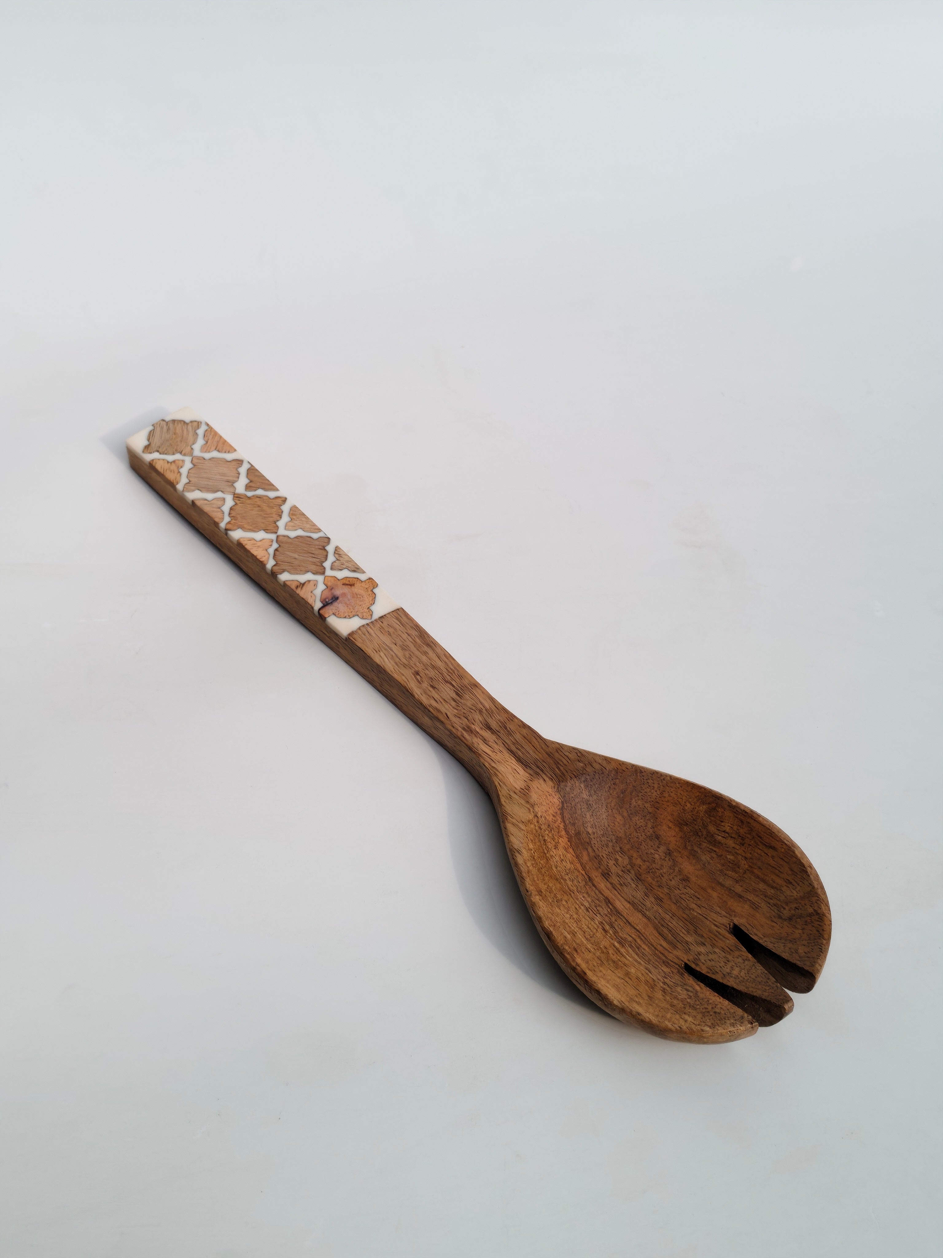 Wooden Salad Server Spoon with Mosaic Handle