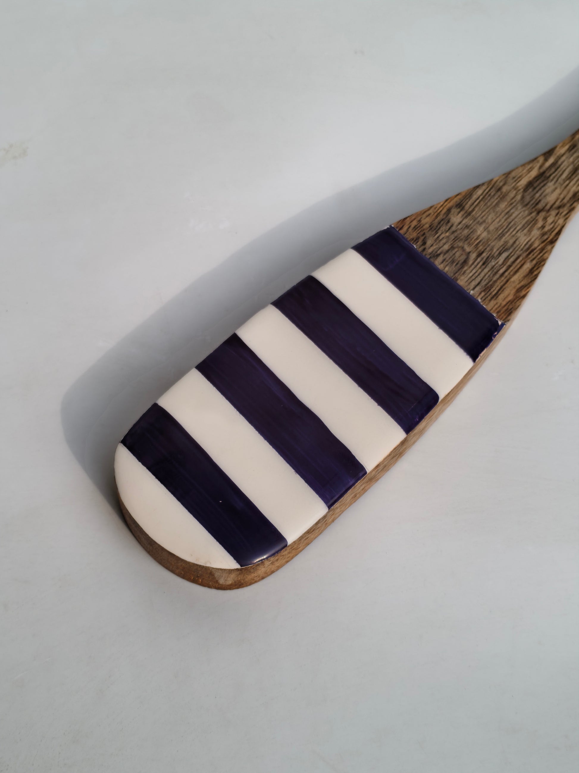 Handcrafted Wooden Spatula with Striped Resin Handle