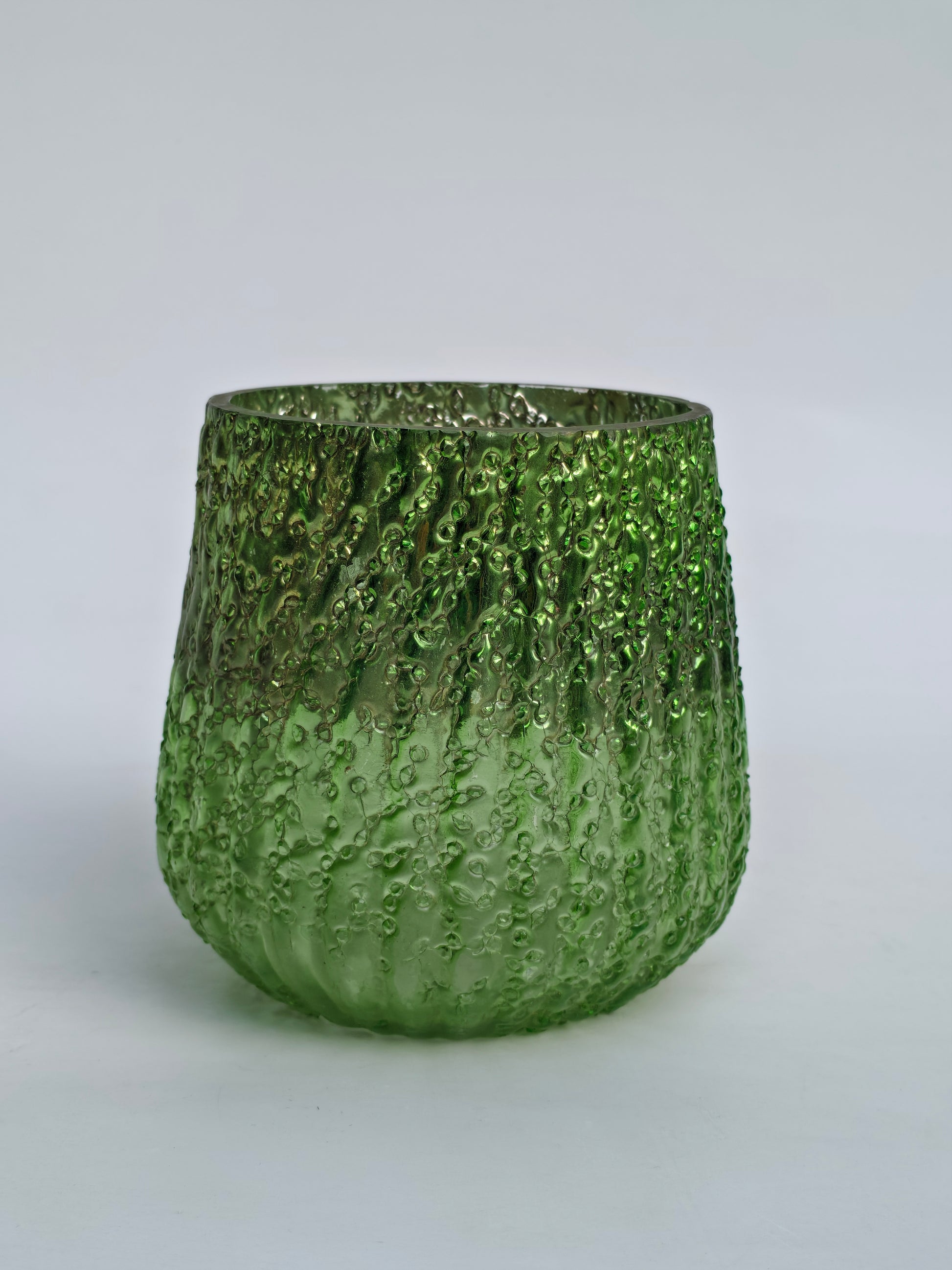 Textured Emerald Green Glass Vase / Candle Holder