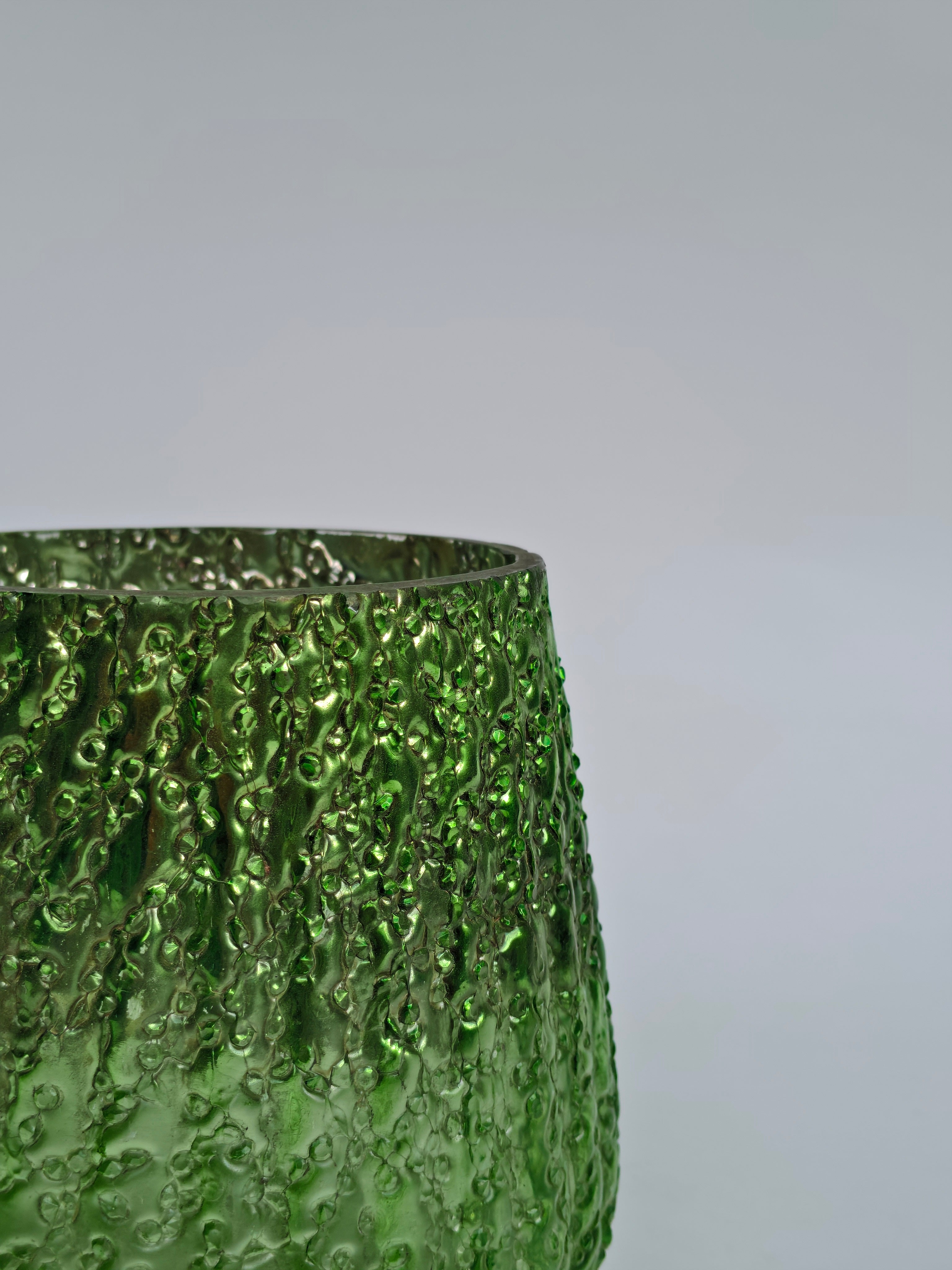 Textured Emerald Green Glass Vase / Candle Holder