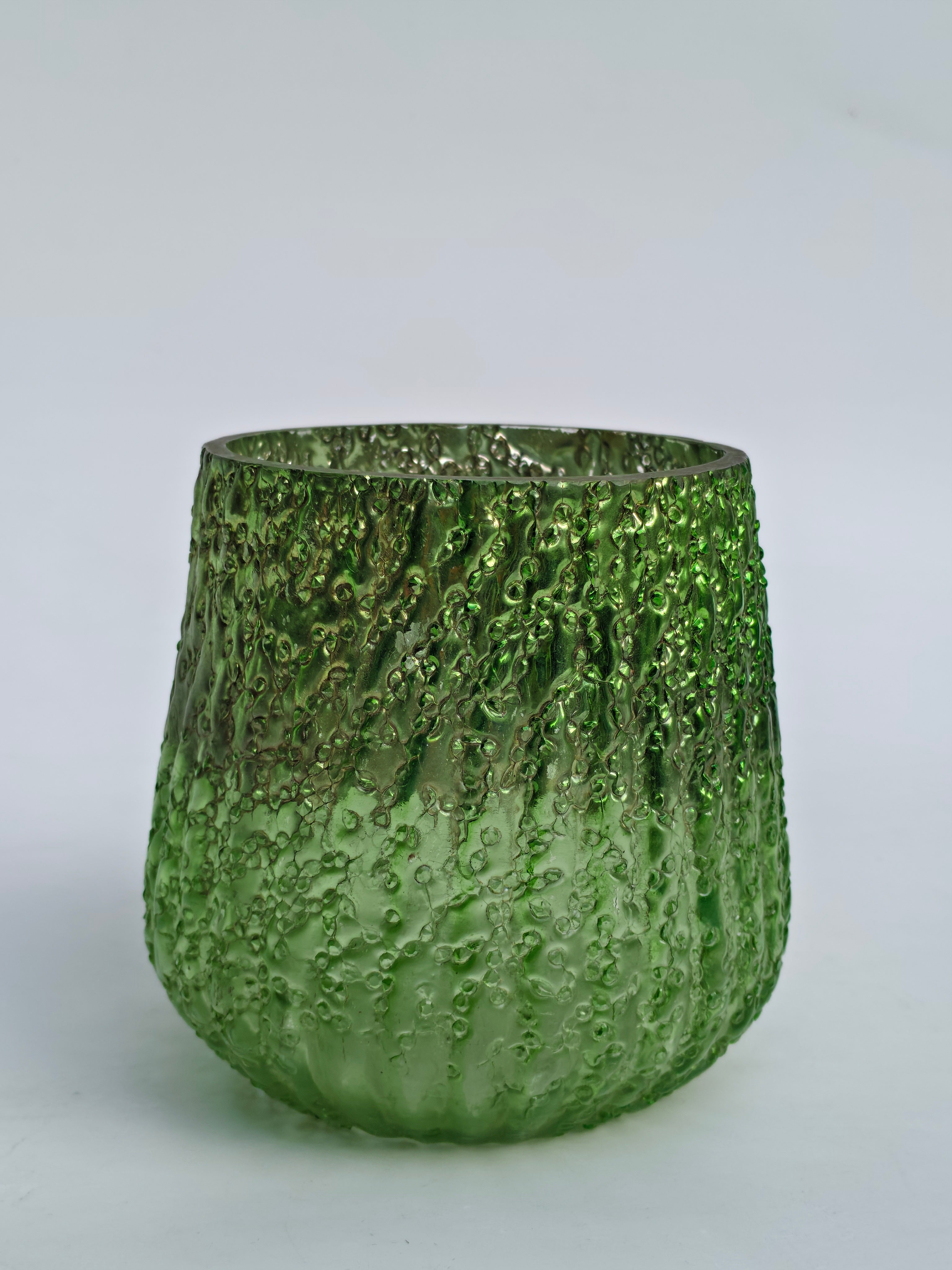 Textured Emerald Green Glass Vase / Candle Holder