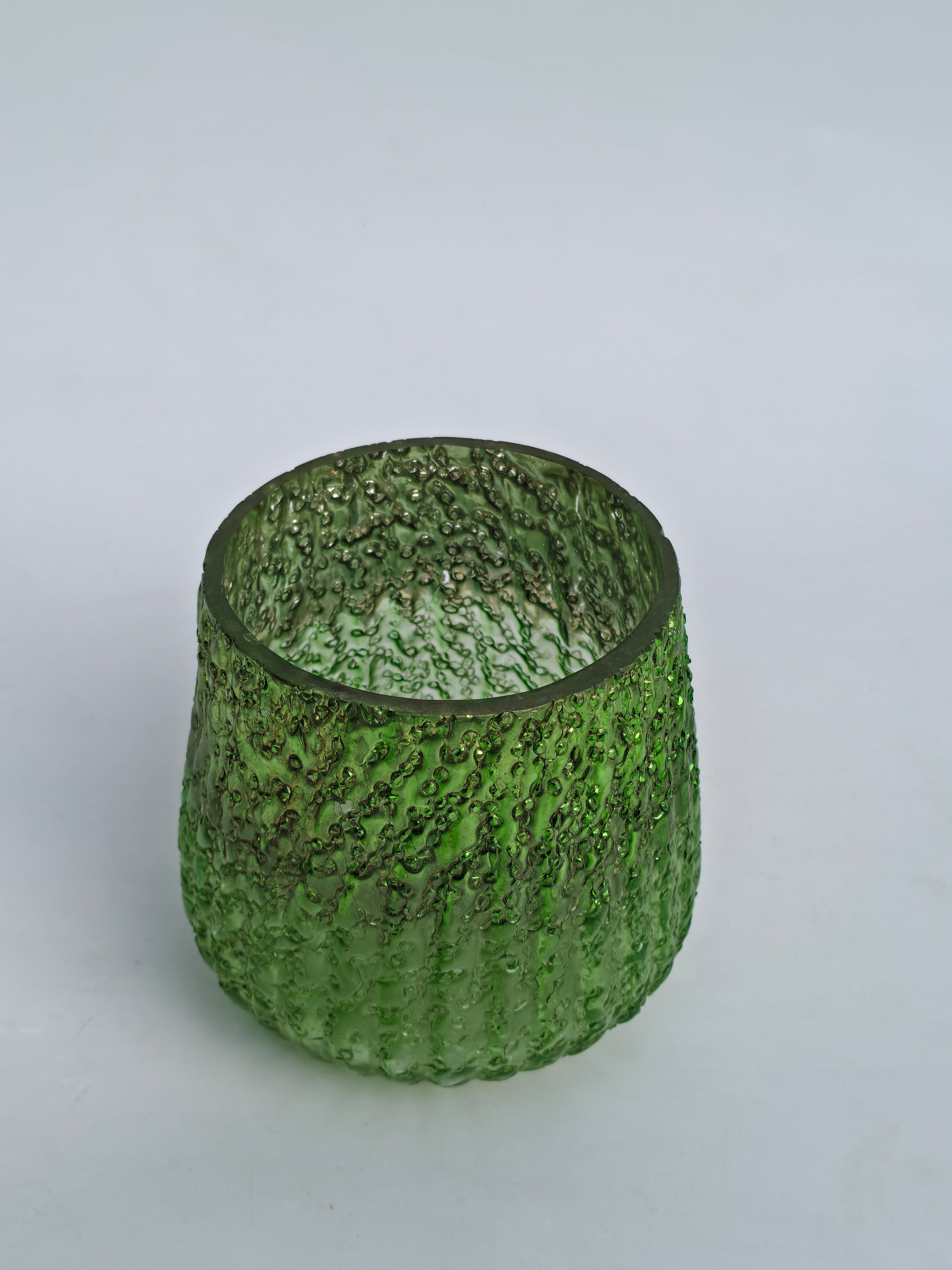 Textured Emerald Green Glass Vase / Candle Holder