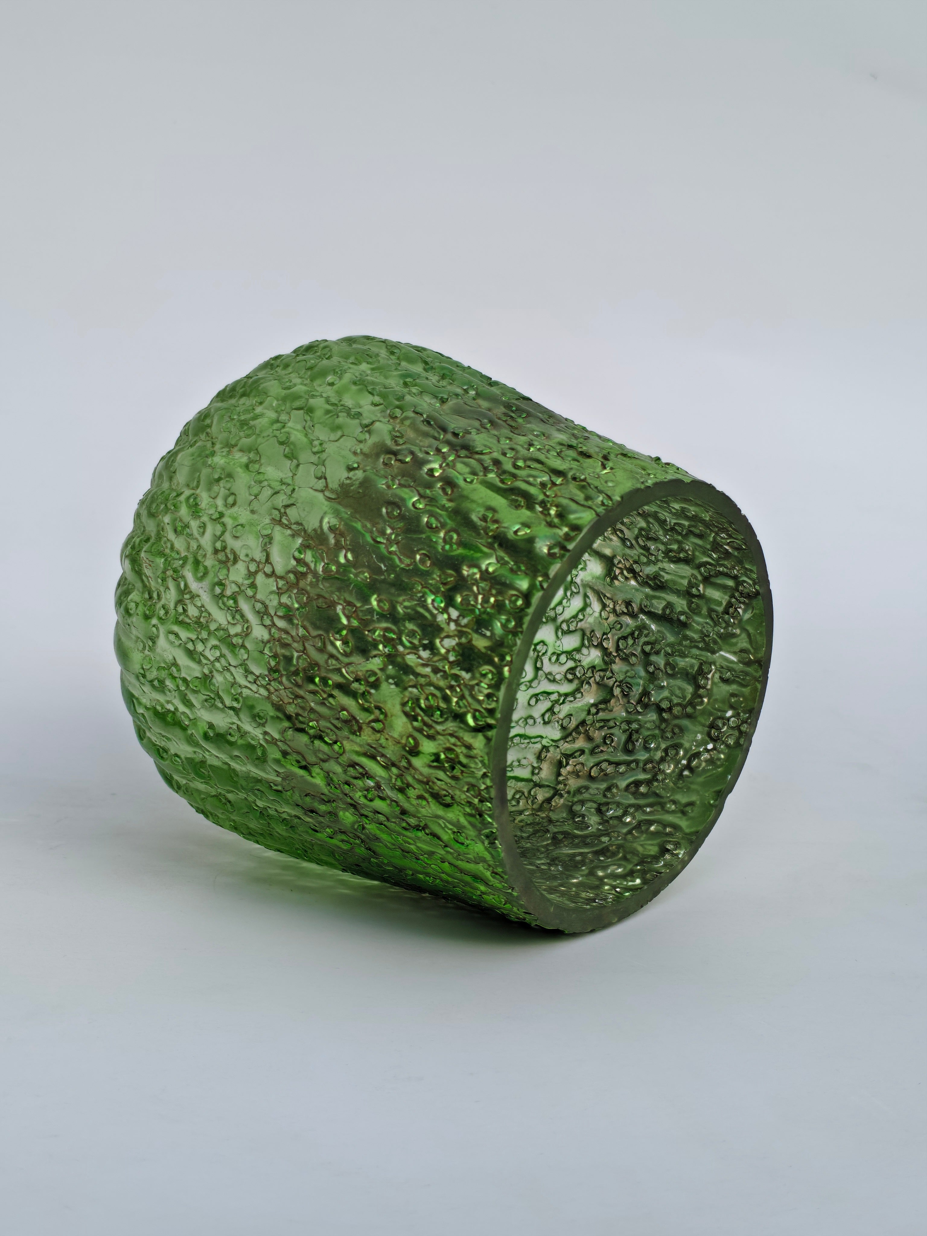 Textured Emerald Green Glass Vase / Candle Holder